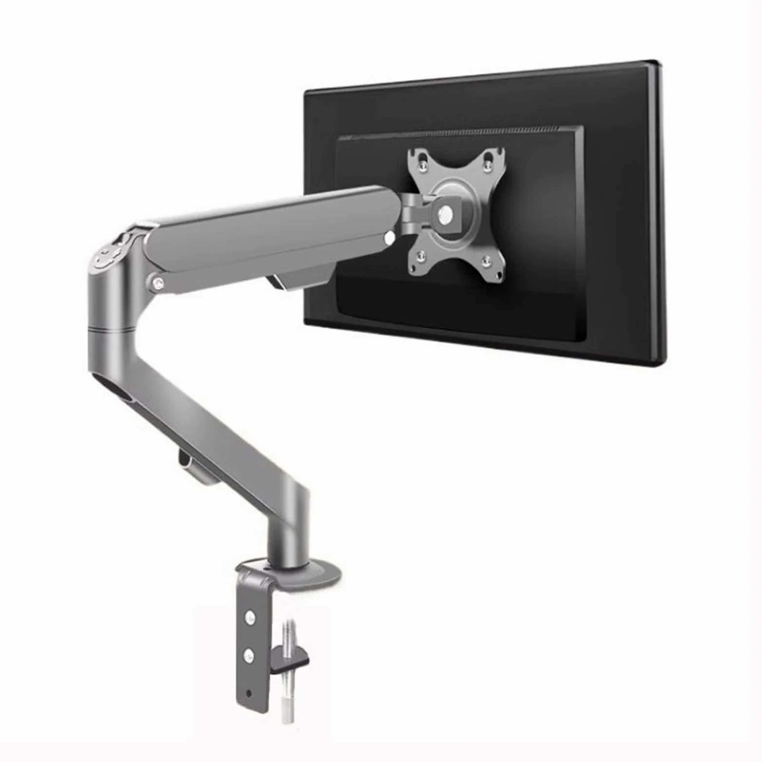 Braccio for monitor singolo adatto a schermi da 17-30" entro 19,8 libbre, supporto da scrivania for monitor con molla a gas regolabile con morsetto a C e base passacavo, VESA massimo 100x100 mm(Silver