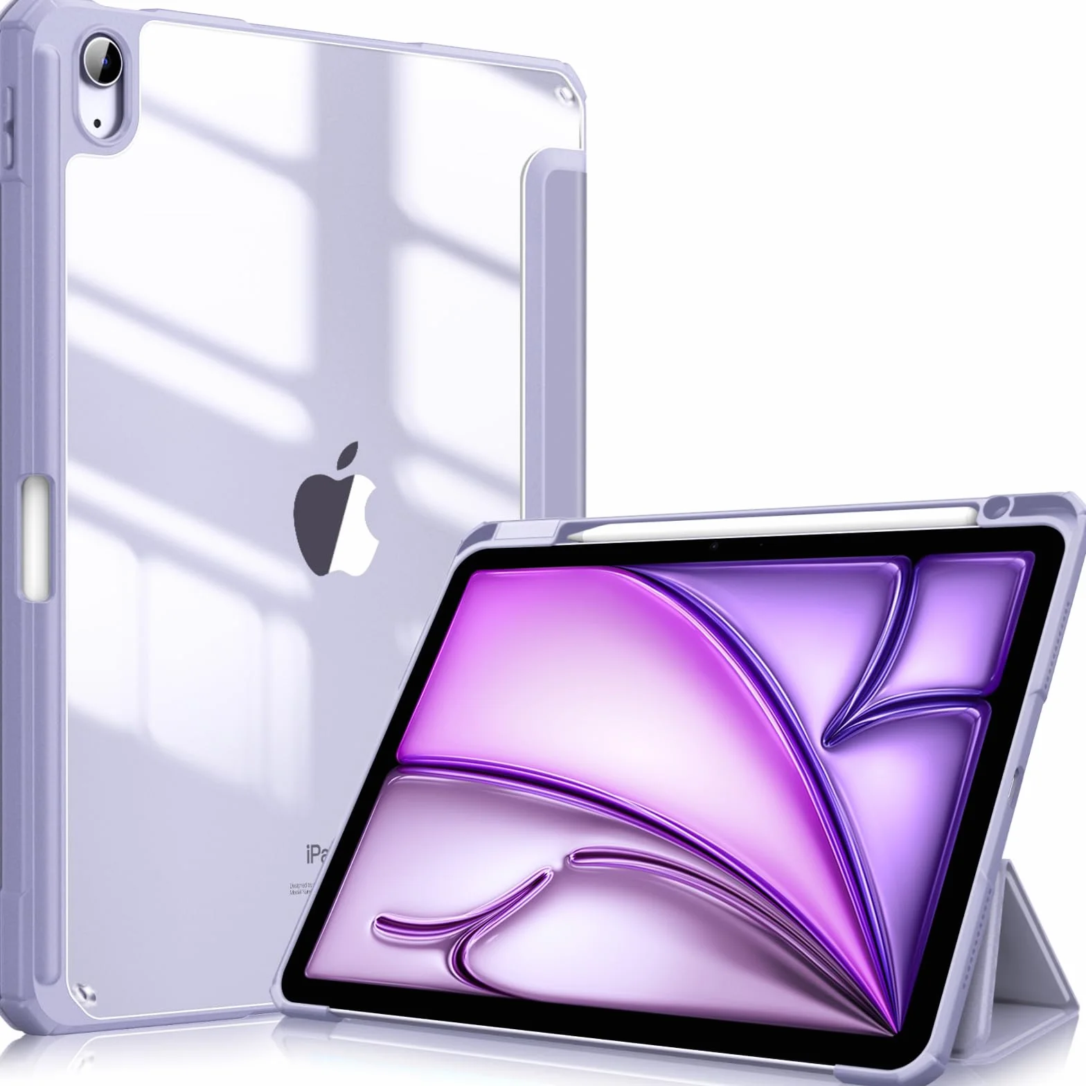 FINTIE Cover per iPad Air 11 Pollici M4/M3/M2 (2026/2025/2024), iPad Air 5a/4a Gen 10,9" (2022/2020) con Portapenne - Custodia Posteriore Trasparente con Bordo in TPU, Lilla Viola
