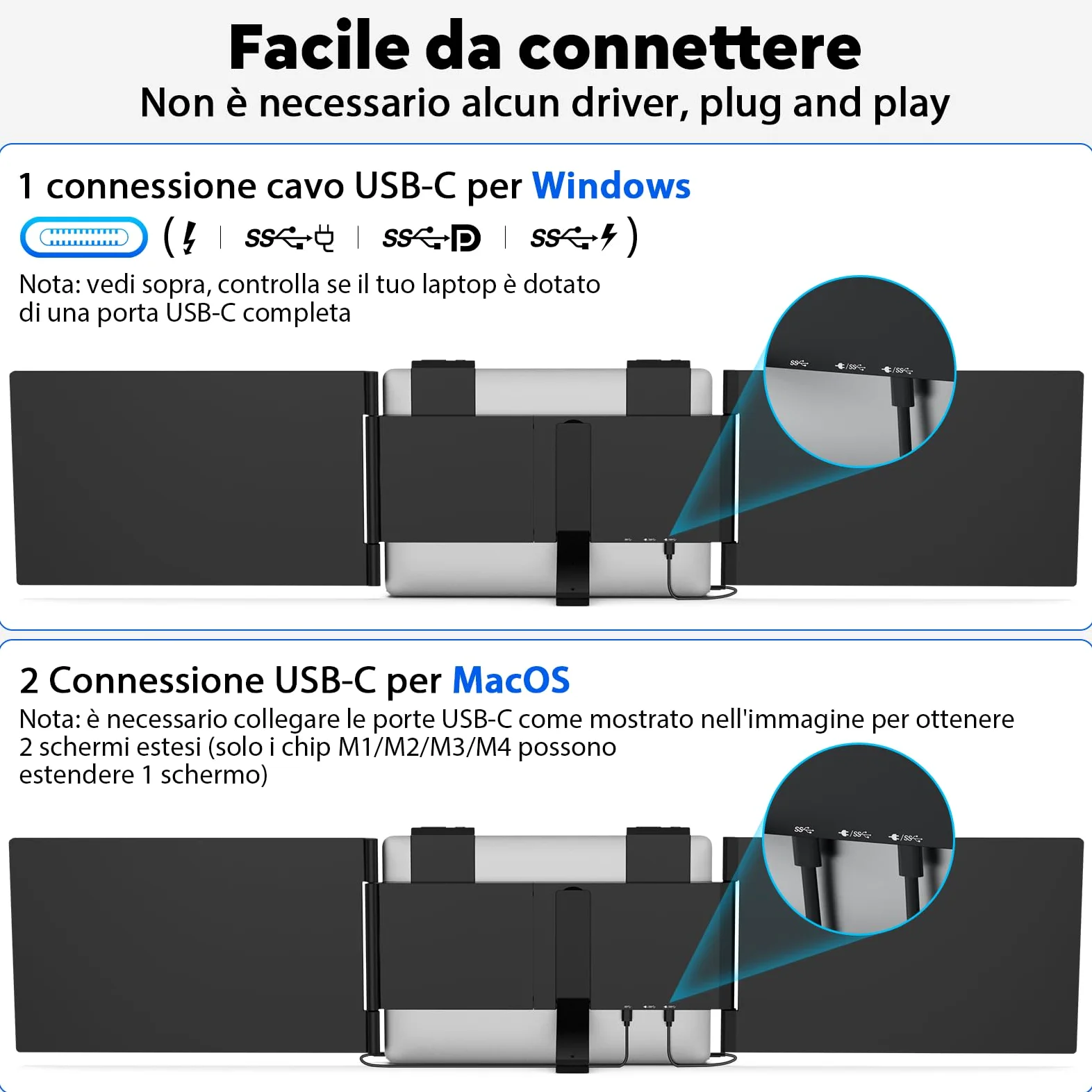 MAGICRAVEN Doppio Schermo PC Portatile, 14" FHD 1080P IPS Triplo Schermo PC Portatile, Monitor Portatile per Laptop da 14" a 16", Doppio Monitor Compatibile con Windows/MacBook/Chrome/PS/X-Bo