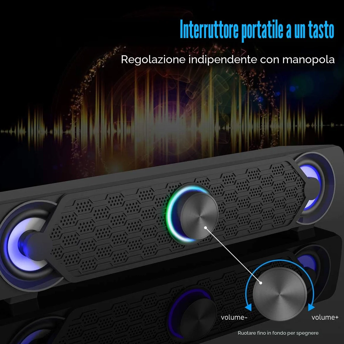 Smalody Altoparlanti PC, USB Soundbar, Altoparlante da Gioco Con Fantastiche Luci LED, Altoparlante Multimediale Perfetto per Giochi per PC, Computer, Desktop, Laptop