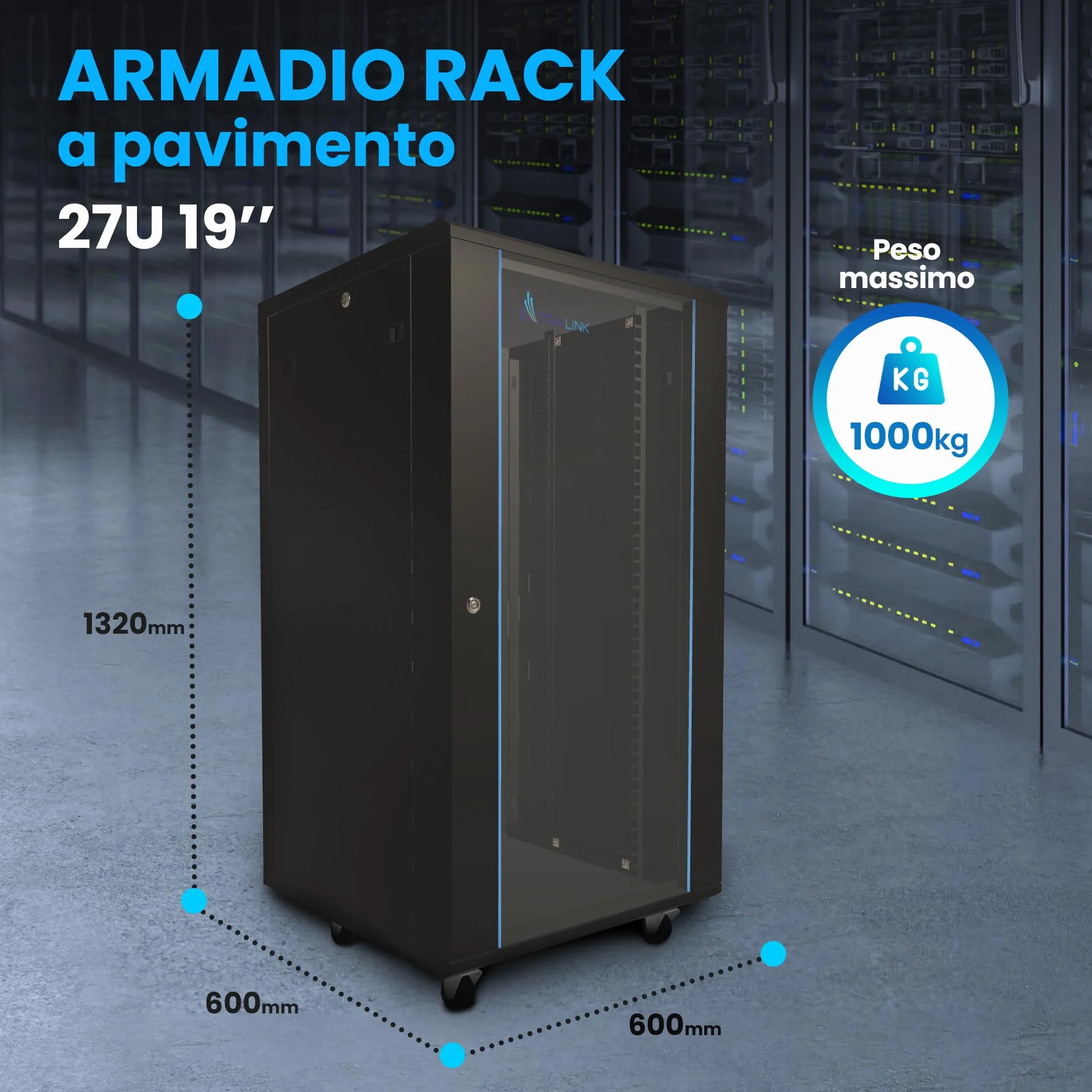 Armadio di rete da 19 pullici 27 U 600x600 pannelli laterali rimovibili autoassemblati Armadio rack 19 pollici per UPS Switch vetro temperato nero Armadio rack per server