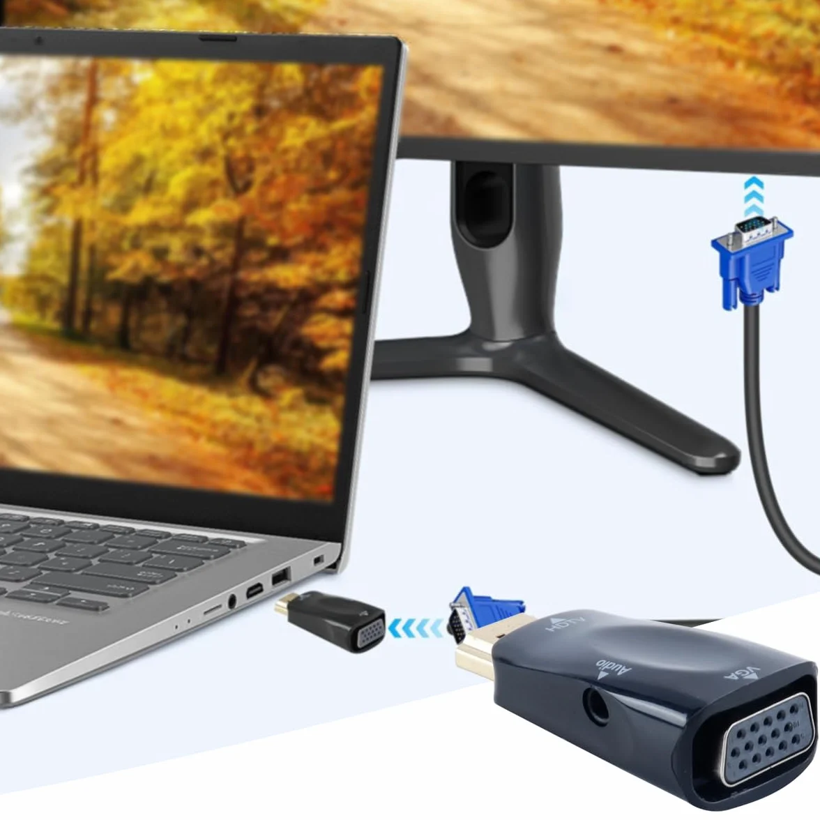 Adattatore Da HDMI a Jack 3,5, Convertitore Da HDMI Femmina a VGA Femmina HD 1080P Con Cavo Jack Audio Da 3,5 Mm