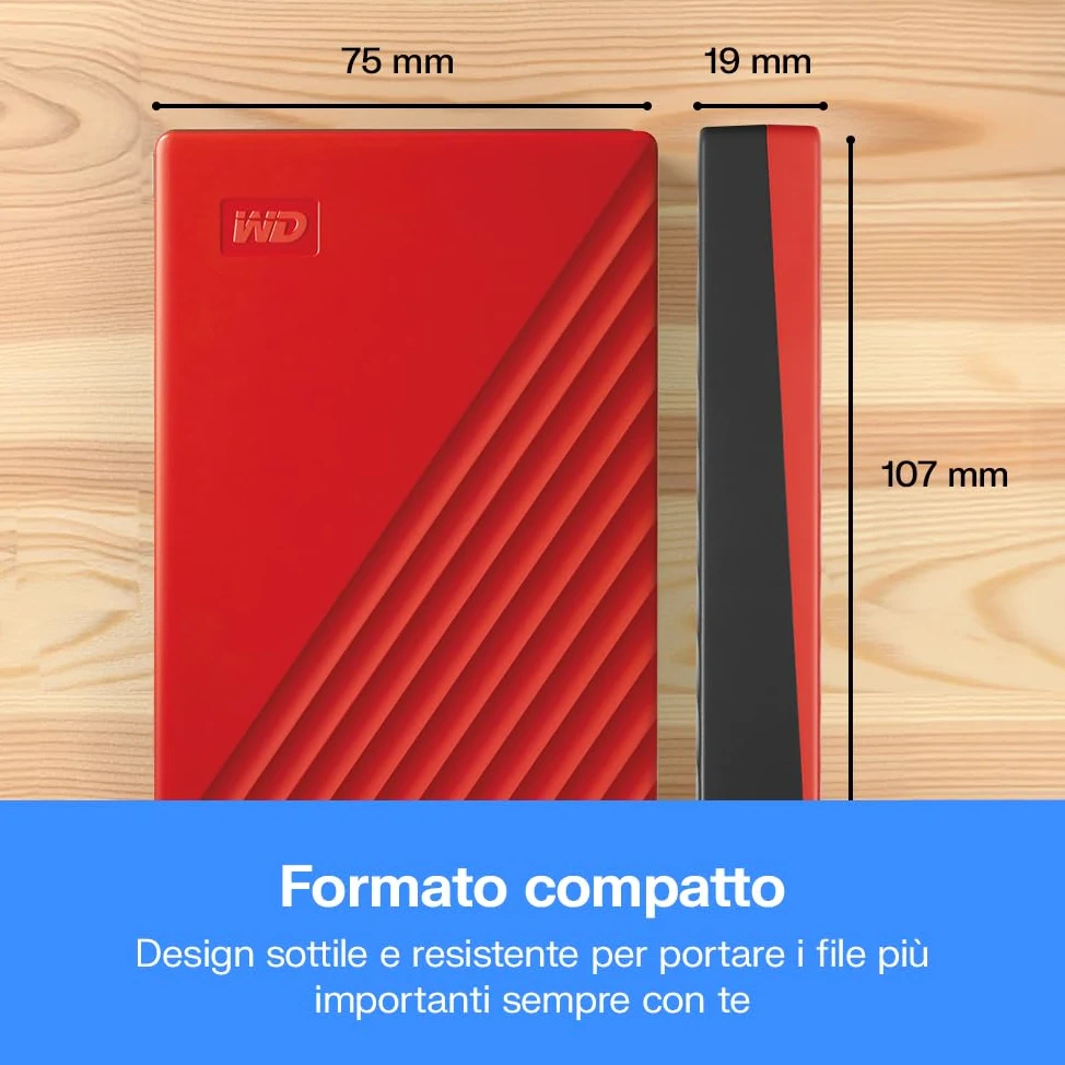 WD 4TB My Passport Hard Disk Esterno Portatile, USB 3.2 Gen 1/USB 3.0, Protezion con password, Software per la gestion e il backup, Formatto per Windows, ChromeOS and MacOS, Rosso