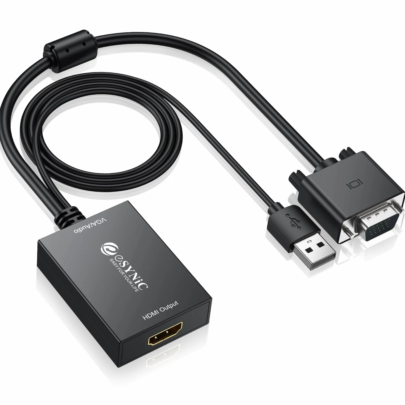 eSynic Convertitore VGA a HDMI con USB Audio Supporta 1080P, Adattatore Analogico a Digitale con Cavo VGA 30cm e Cavo USB 1M a HDMI Video Audio 2CH, Connettore Placcato Oro per PC HDTV Proiettore