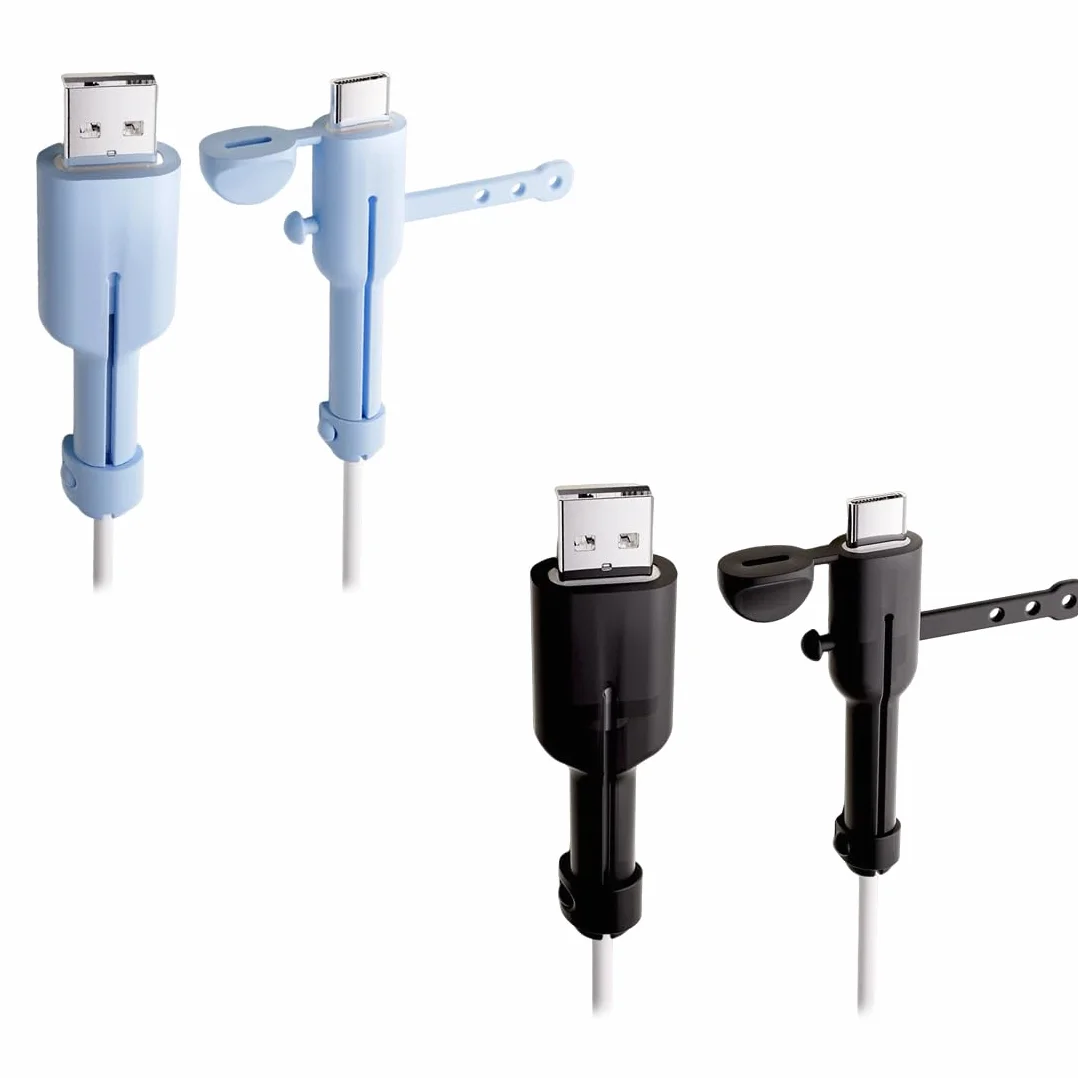 IKOPFLN 4 Pezzi Proteggi Cavo Cellulare, 2 in 1 Proteggi Cavi, Gel di Silice Protezione Cavo Caricabatterie con Copertura Antipolvere, Adatta per Tutti i Telefoni Cellulari,Simpatico Protezion Cavo