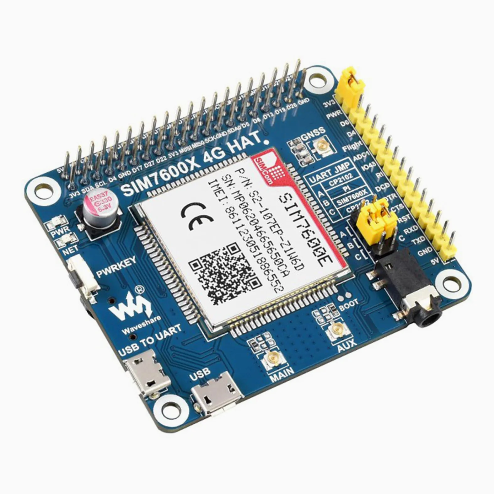TUOPUONE SIM7600E LTE Cat-1 HAT Compatibile con Raspberry Pi Abilitazione LTE Cat-1/3G/2G Comunicazione e posizionamento GNSS anche per l'Europa