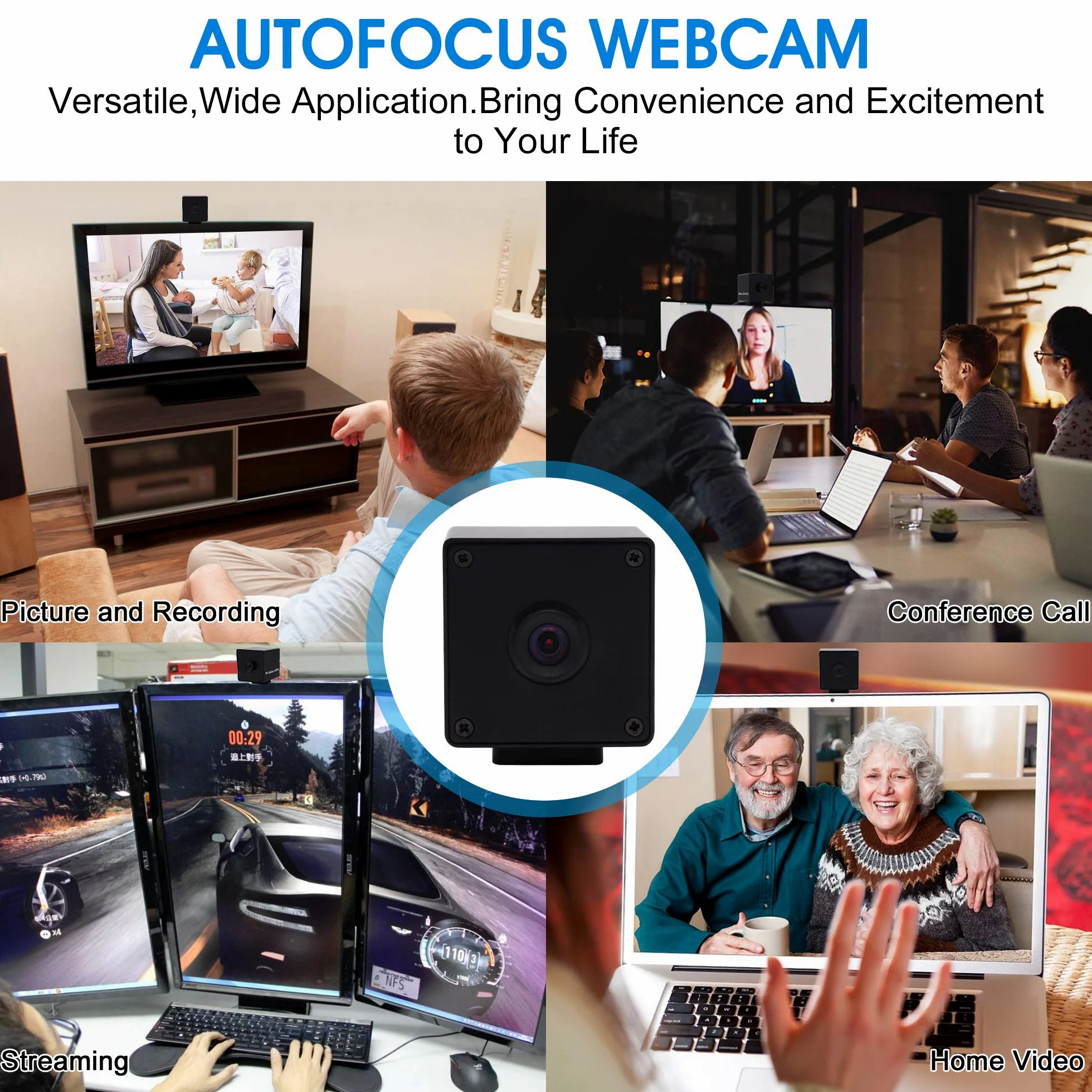 G Telecamera USB Autofocus 1080p grandangolare Webcam, 2mp 100degree Nessuna distorsione Obiettivo Webcam,Mac, Raspberry Pi