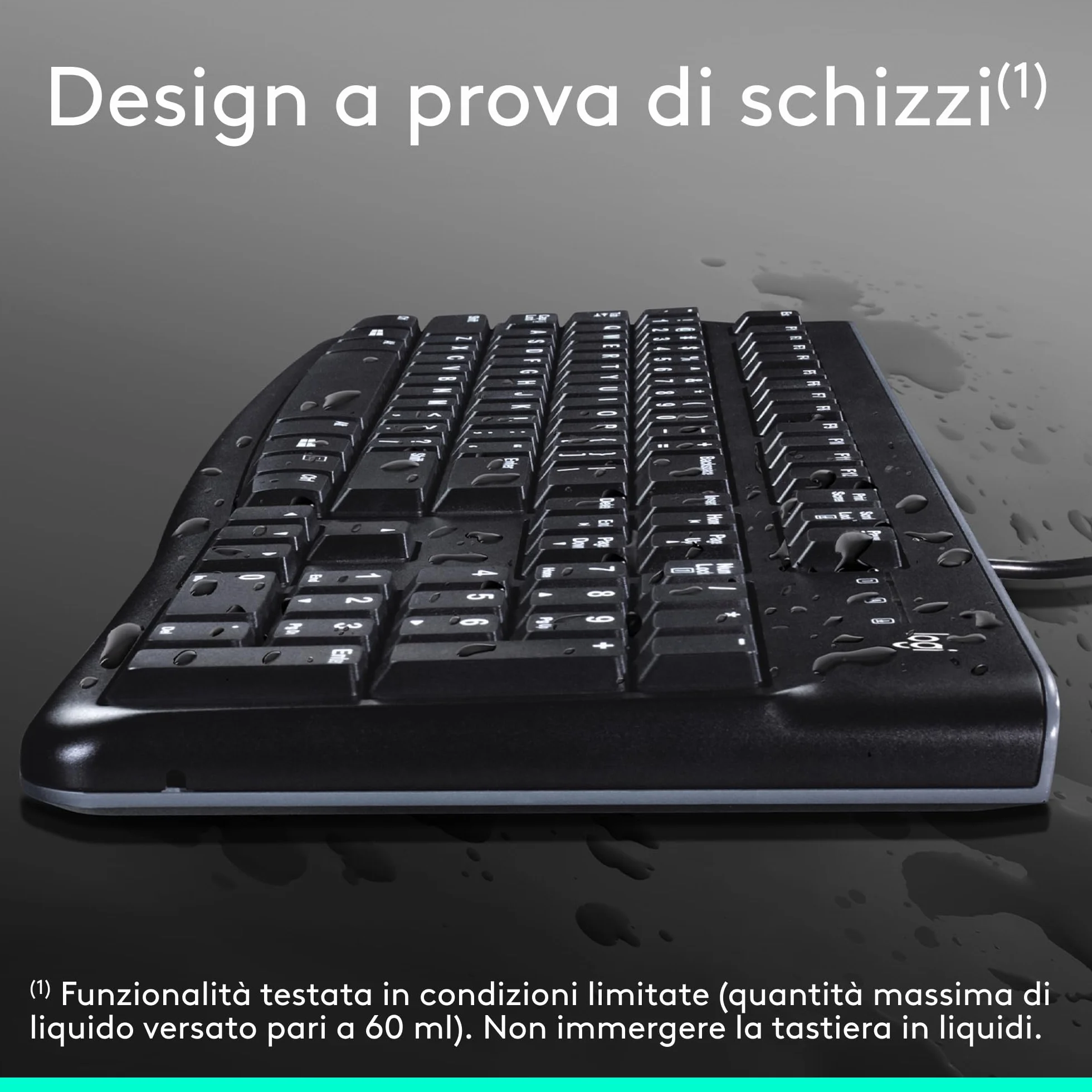 Logitech K120 Tastiera Cablata Business per Windows/Linux, USB, Tasti ‎Silenziosi, Anti Schizzi, Barra Spaziatrice Curva, ‎PC/Laptop, Italiano ‎QWERTY - Nero