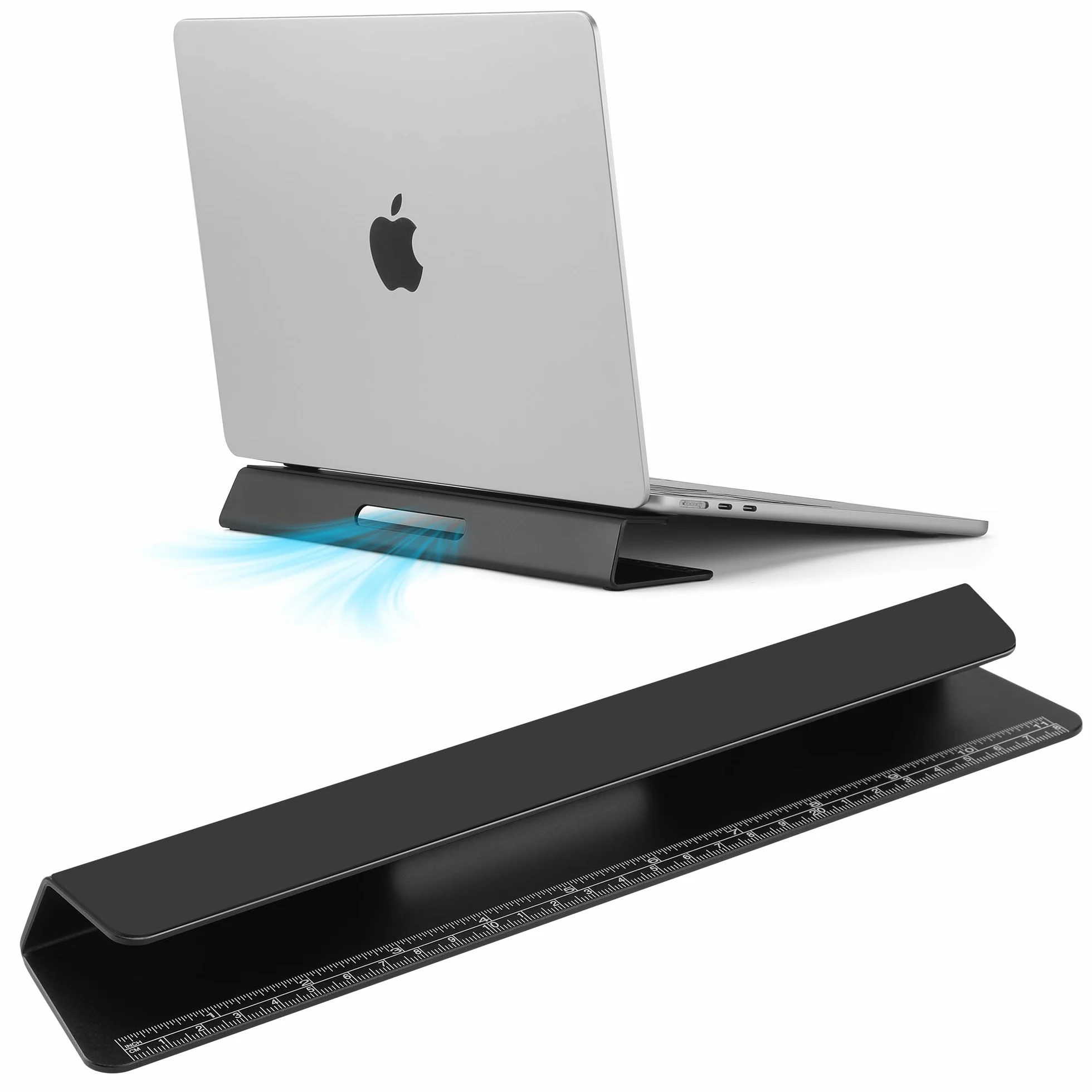 Supporto di Raffreddamento Alluminio per Laptop - Migliora Raffreddamento, Ergonomia, Stabilità e Versatilità - Compatibile con MacBook e tutti i Laptop, con righello