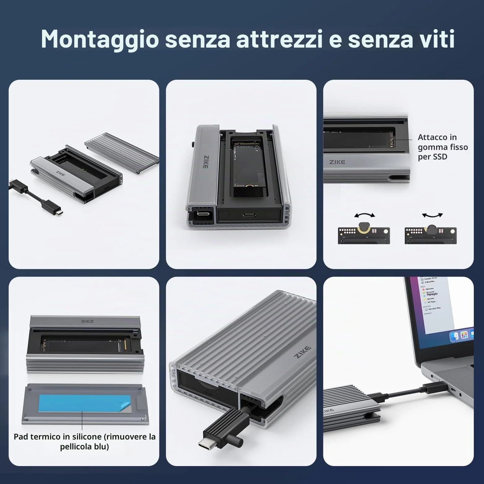 ZIKE Alloggiamento SSD da 40 Gbps M.2 NVMe USB4 fino a 3811 MB/s in alluminio Z666, compatibile con Thunderbolt4 M.2 M-Key 2280, USB4 USB3.2 Gen2/Gen1 PCI-E Gen 4x4