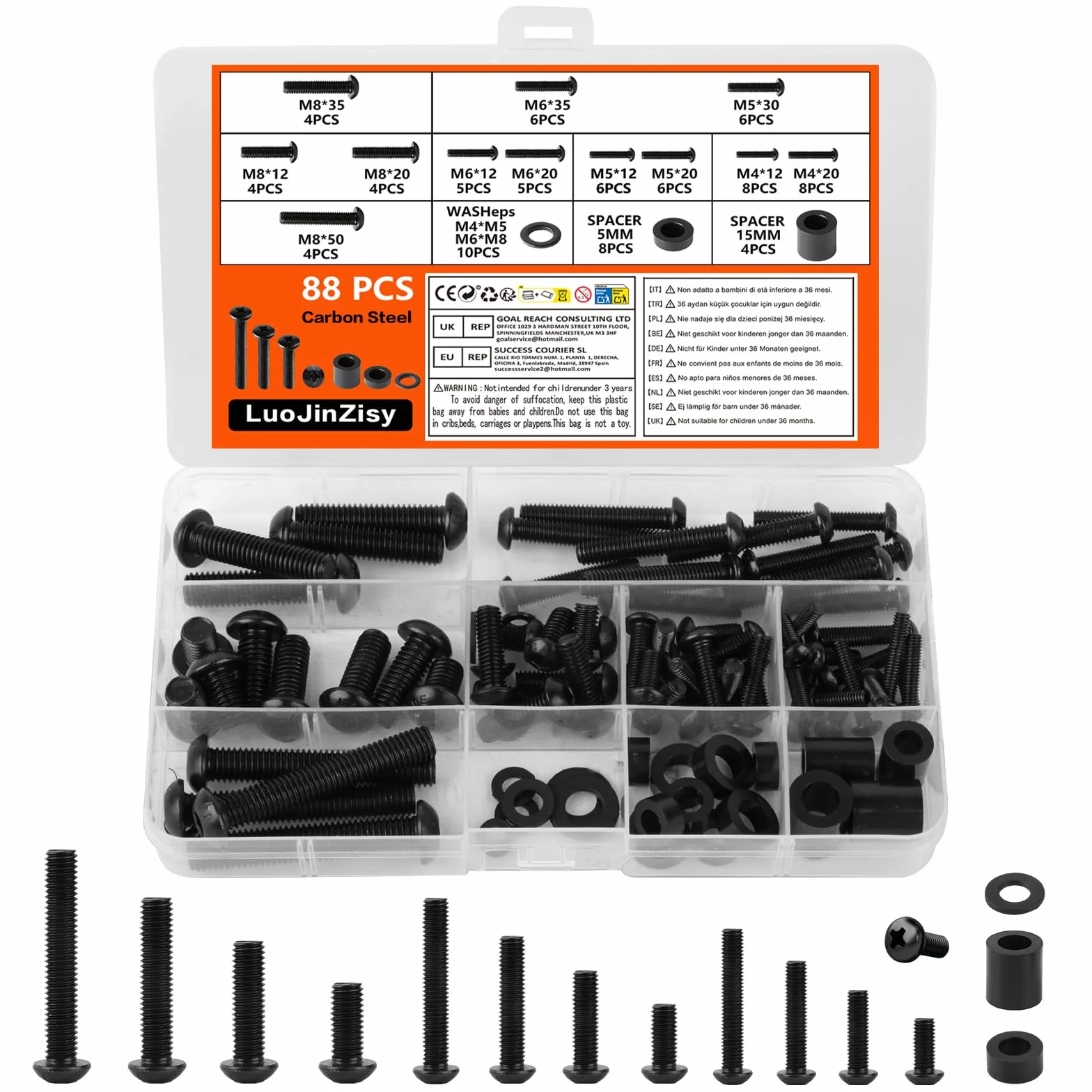 88 PzViti di Montaggio TVs, Kit Hardware di Montaggio TV Universale, Bulloni Viti per Staffa TVs, M4 M5 M6 M8 Viti VESA Supporto TV Monitor per Supporti da Parete TVFino a 80 Pollici