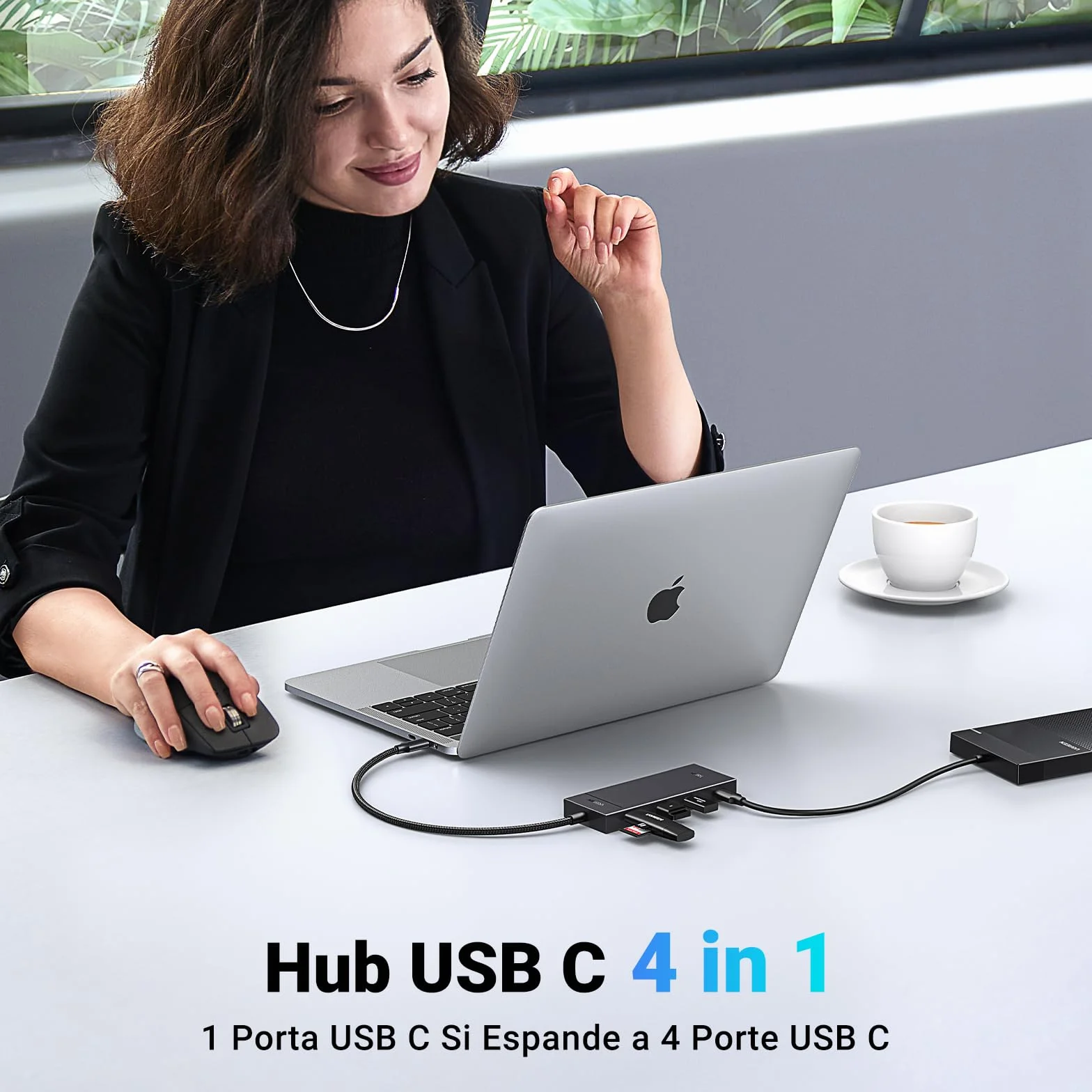 UGREEN 10Gbps Hub USB C 3.2 Gen 2 a 4 Porte Type C Adattatore Dongle Compatibile con iPhone 17 Pro Max Air MacBook Pro Air iMac XPS iPad Surface Galaxy S24 Cavo 30CM