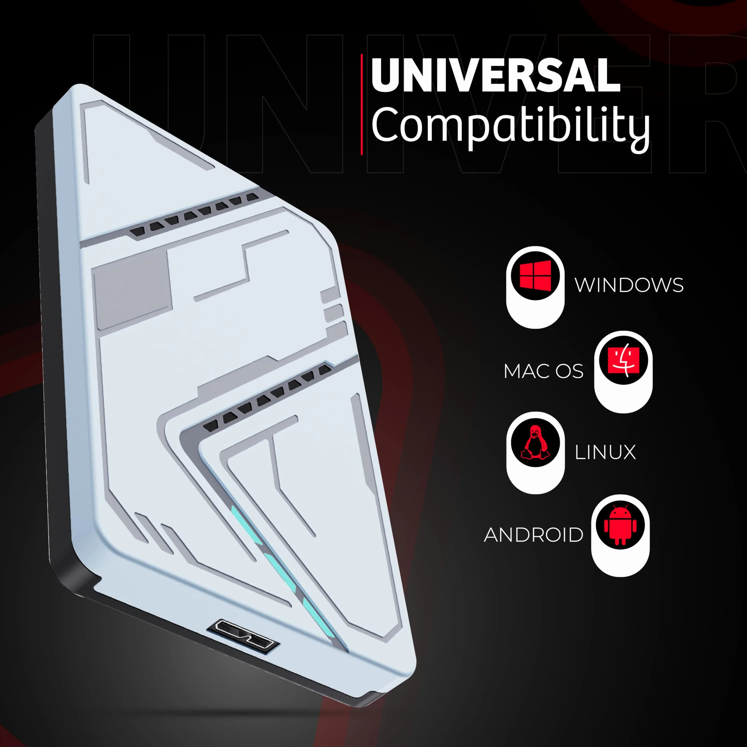 Hard disk esterno portatile da 1 TB, USB 3.0, HDD da 2,5", colore: argento | Trasferimento dati ad alta velocità, archiviazione di backup, per laptop, PC, desktop, console di gioco
