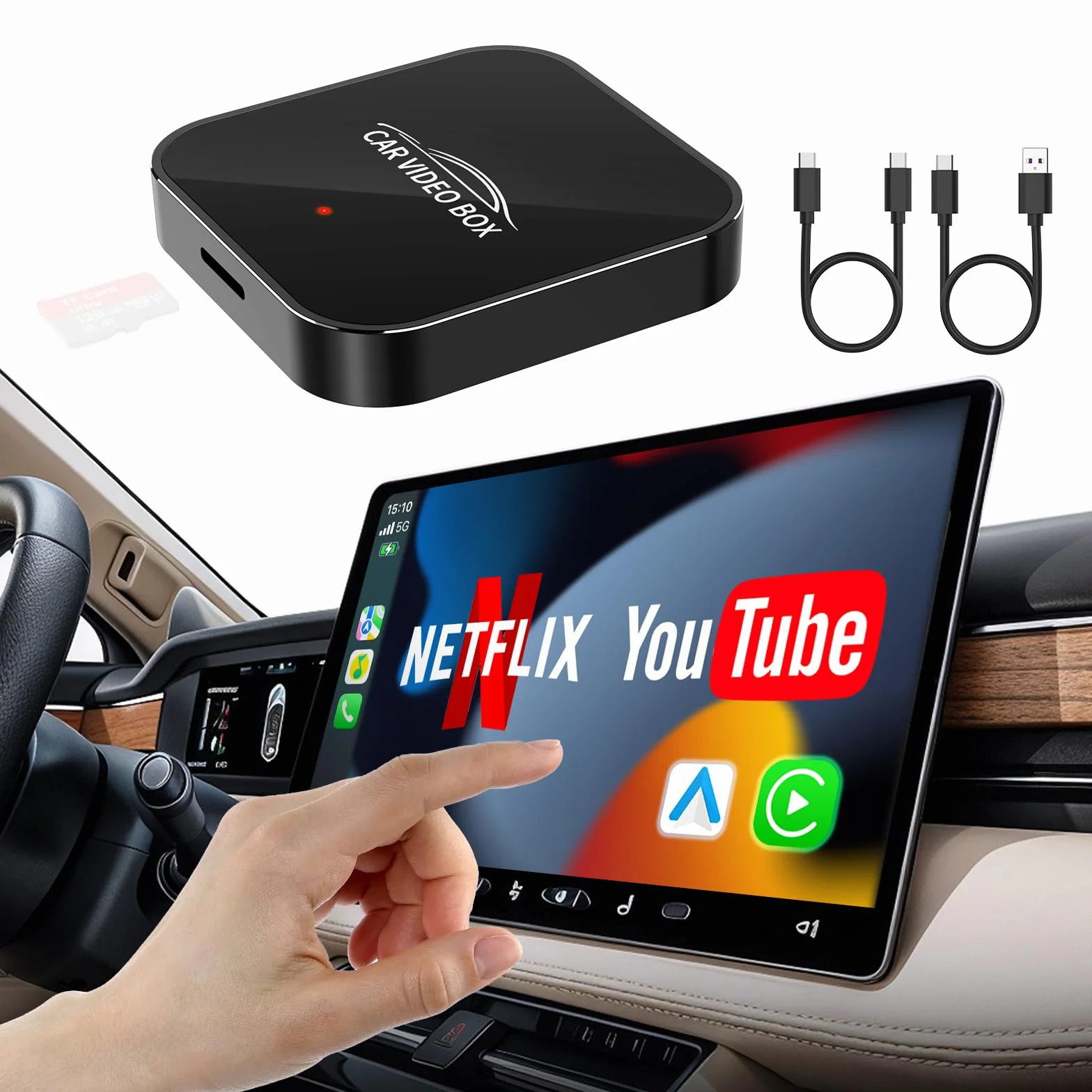 Adattatore Carplay wireless con YouTube, adattatore wireless Carplay 2024 e dongle Android Auto facile da configurare, WiFi 5GHz