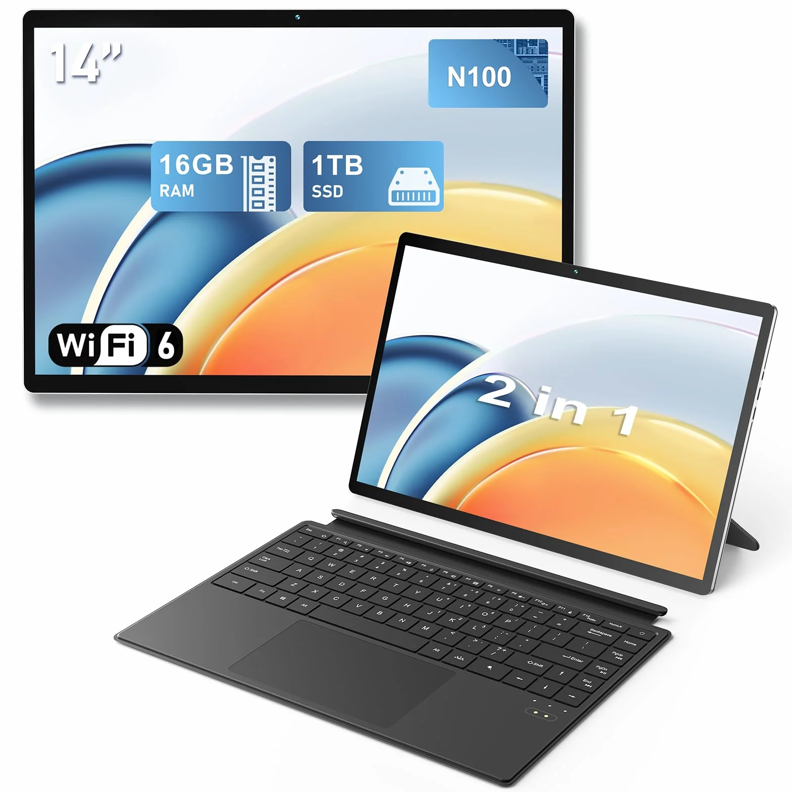 FUNYET 2 in 1 Portatile Laptop Win 11 da 14", Computer N100 da 16GB RAM 1TB SSD, Telecomando Bluetooth con retroilluminazione e disattivazione delle luci dattiloscopiche