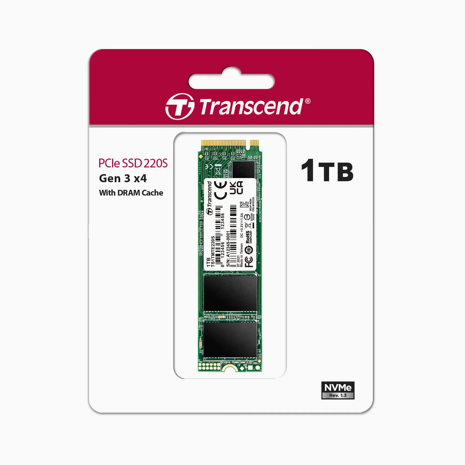 Transcend SSD interno MTS220S NVMe PCIe Gen3 x4 M.2 2280 da 1 TB, memoria 3D TLC NAND con cache DRAM - TS1TMTE220S