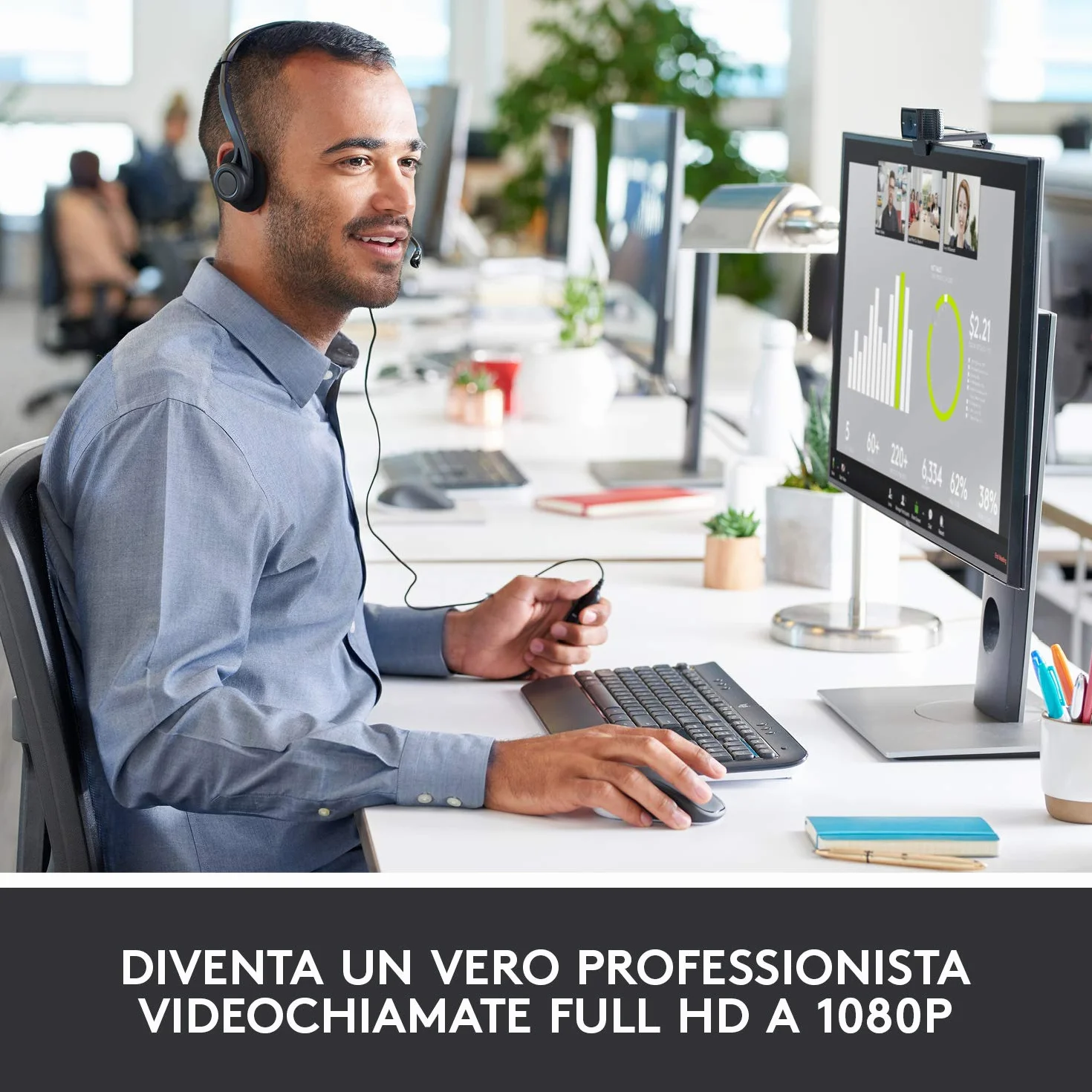 Logitech C920 Hd Pro Webcam, Videochiamata 1080P/30Fps, Audio Stereo, ‎Skype, Zoom, Facetime, Hangouts, ‎‎Streaming, Pc/Mac/Laptop/Tablet/Chromebook, Nero