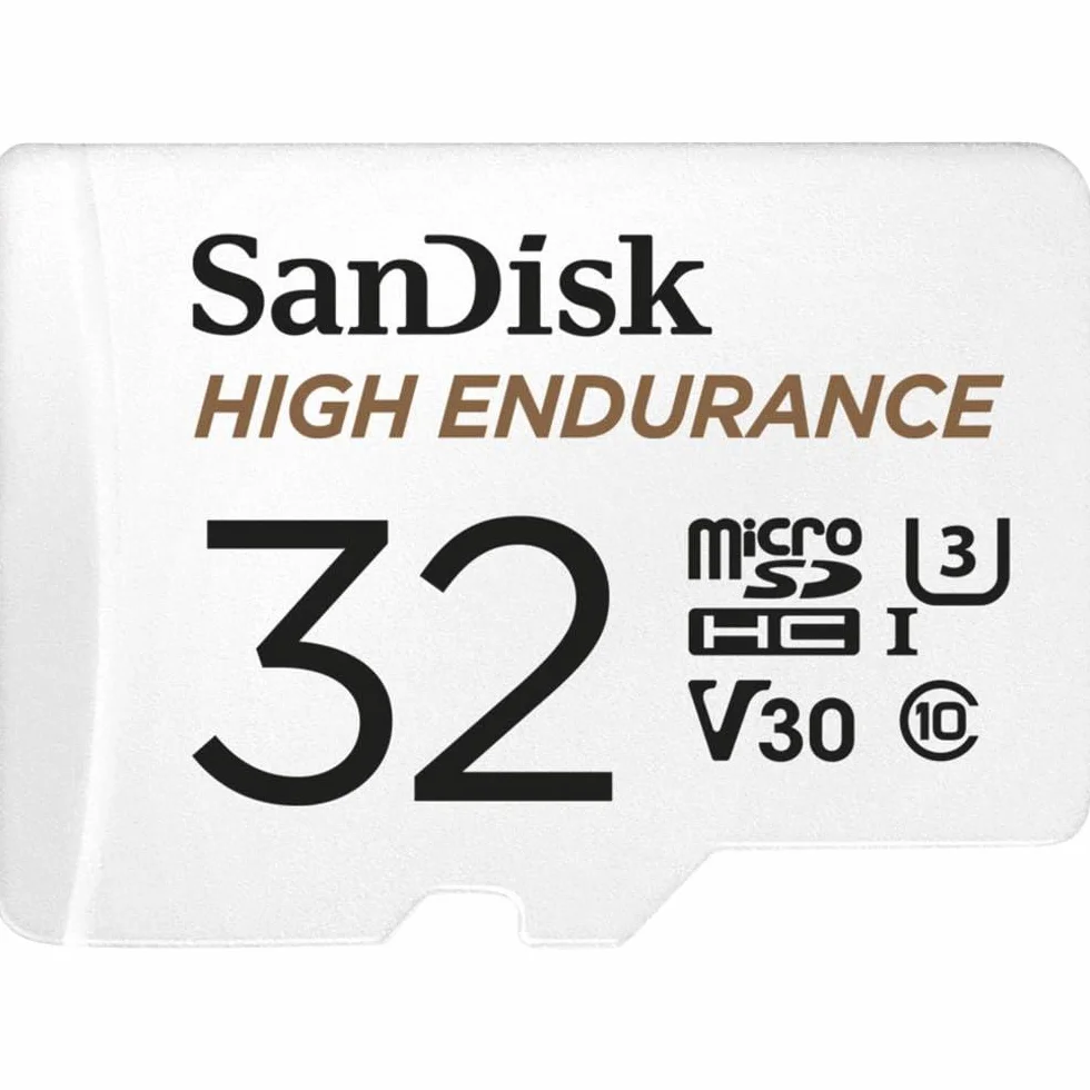 SanDisk HIGH ENDURANCE Video Monitoring for Dashcams & Home Monitoring 32 GB microSDHC Memory Card + SD Adaptor, Up to 100 MB/s read and 40 MB/s Write, Class 10, U3, V30, White