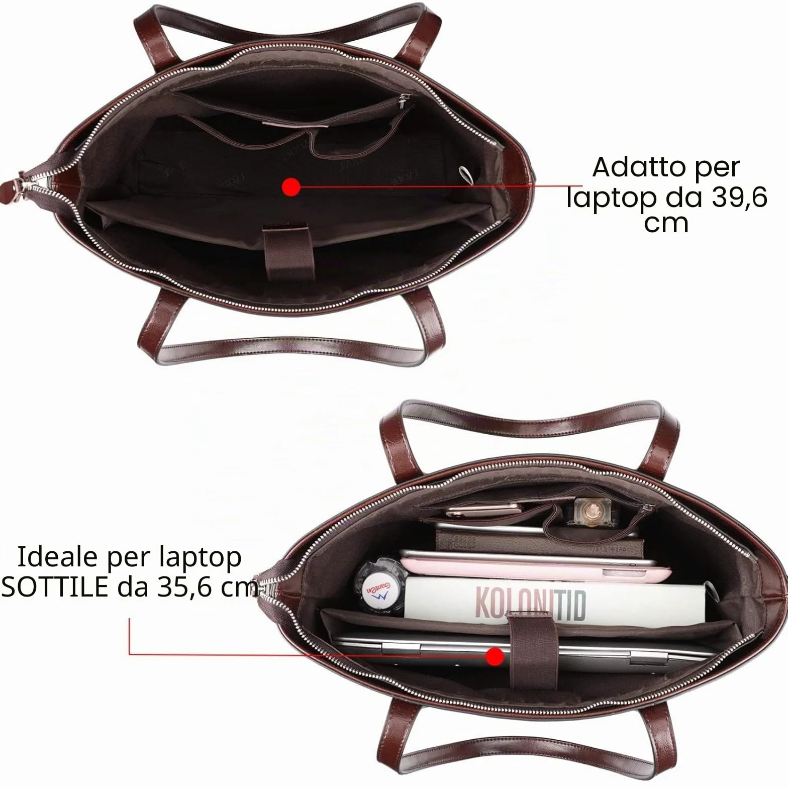 S-ZONE Borsa Tote in Pelle per Donna Borsa a Tracolla da ufficio Borsa per Laptop da Lavoro da 15,6 Pollic