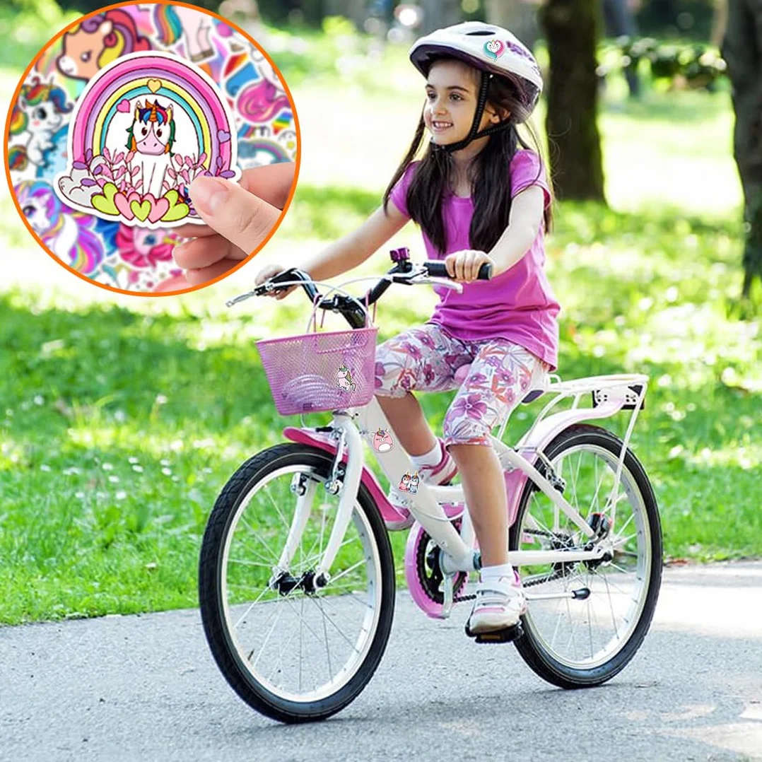50 pcs Fogli di Adesivi per Bicicletta Adesivi con Unicorno Riflettenti per Bambini Sticker Impermeabili Estetici per Moto Bici Computer Valigia Laptop Auto Telefono Casco Skateboard