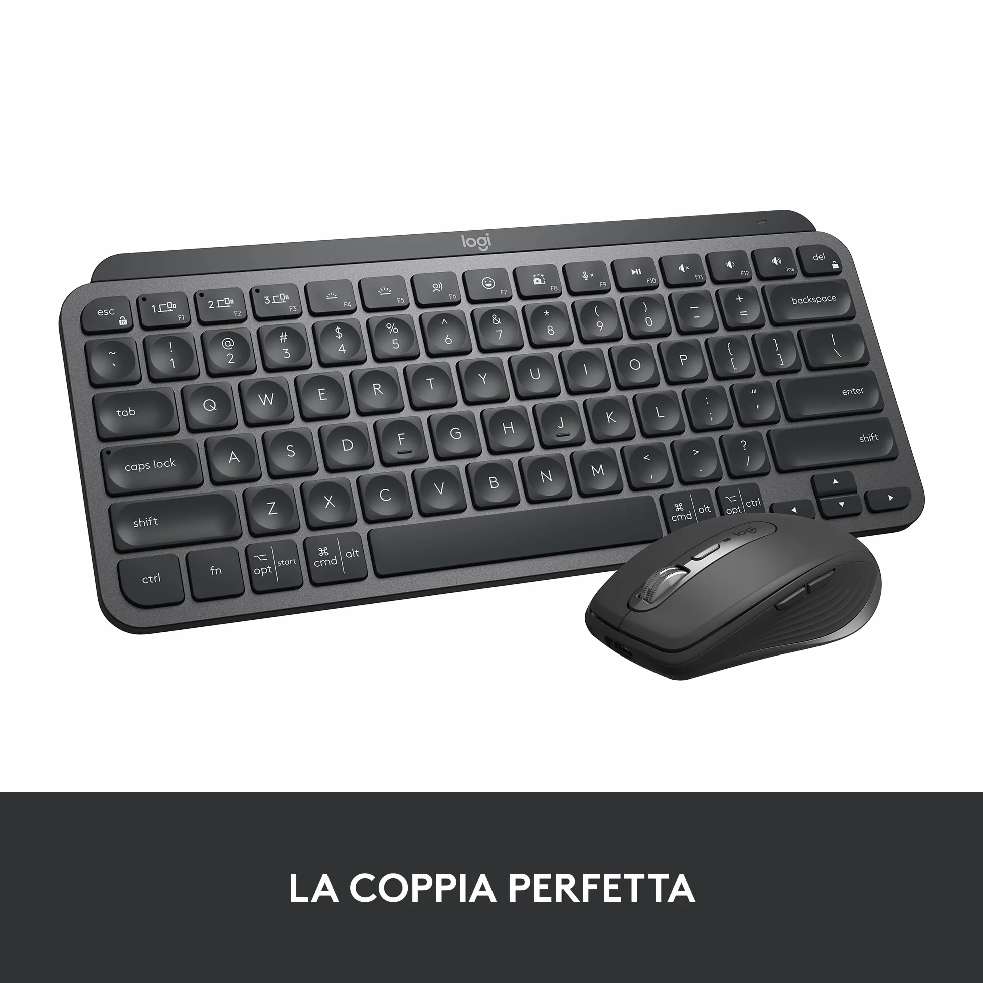 Logitech MX Keys Mini Tastiera Illuminata Wireless, Minimal, Compatta, Bluetooth, Retroilluminata, USB-C, Compatibile con Apple macOS, iOS, Windows, Linux, Android, in Metallo, ITA QWERTY - Grafite