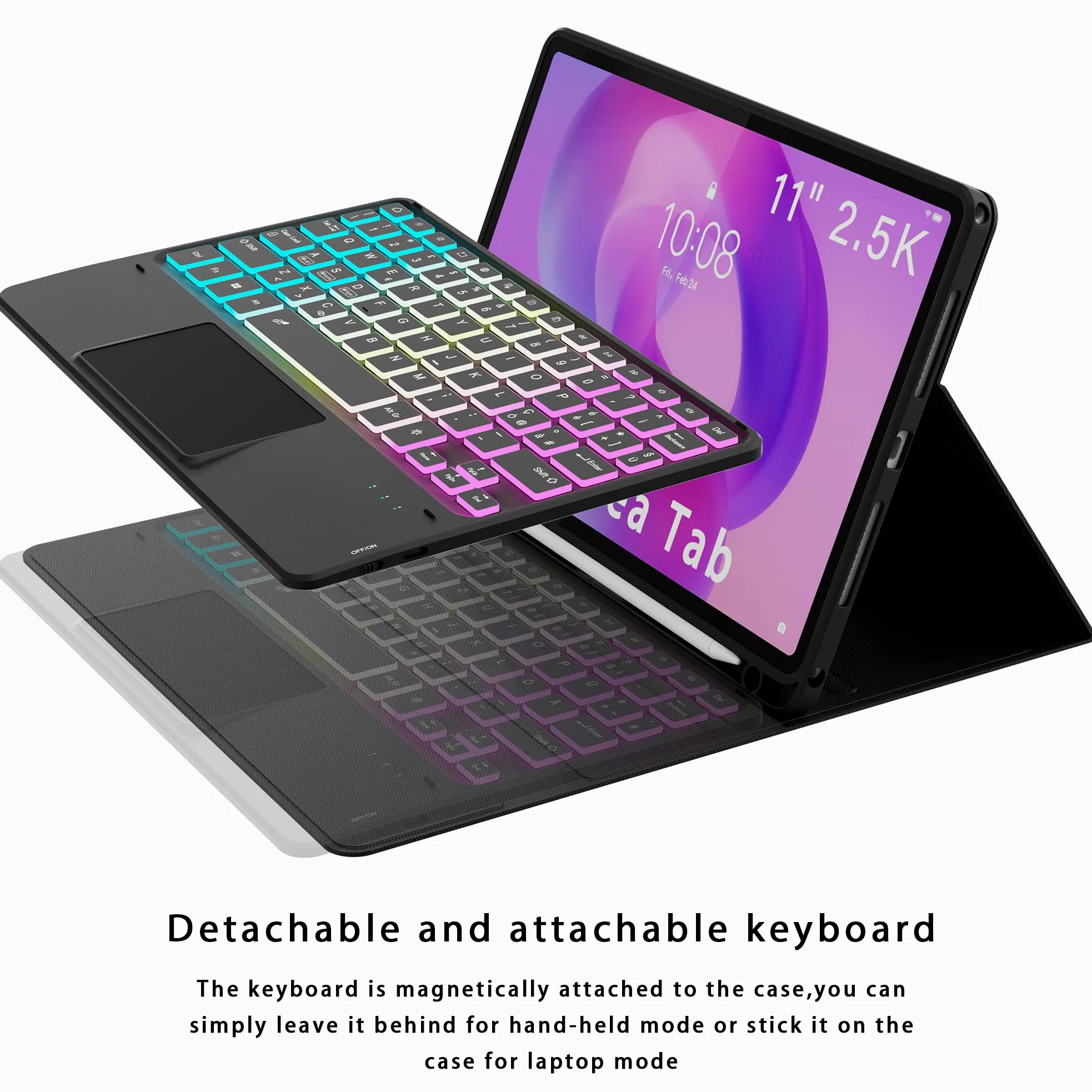 Custodia con tastiera per Lenovo Idea Tab 11 pollici 2025: tastiera retroilluminata 7 colori con trackpad Intelligente - Lenovo Tab M11 2024 tastiere wireless rimovibile con Layout italiano QWERTY