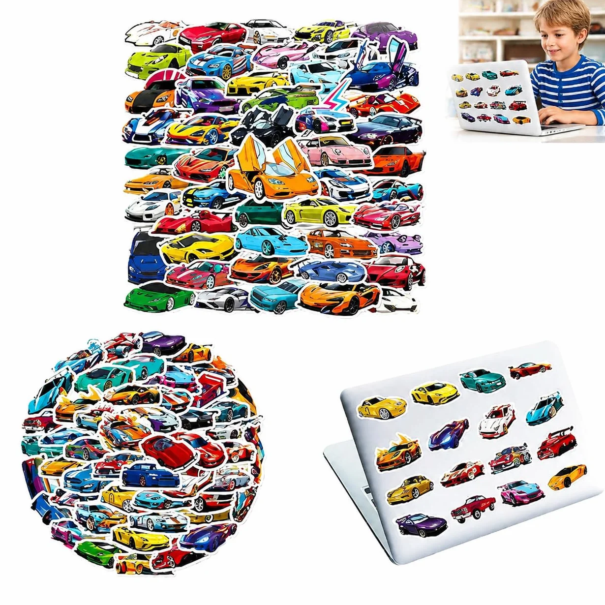100 Adesivi da Corsa per Auto e Oggetti – Adesivi Decorativi da Cartone Animato per Bambini, Impermeabili, Autoadesivi per Chitarra, Skateboard, Album e Fai-da-Te.