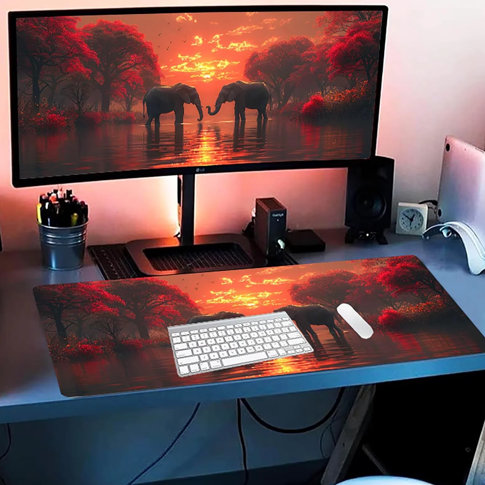Tappetino Mouse Elefante, Tappetino Mouse XXL 1500 x 800 mm, Gaming Mouse Pad con Base in Gomma Antiscivolo, Mousepad Migliorare la Velocità e la Precisione, Ufficio Accessori Gaming, Rosso 7-8922