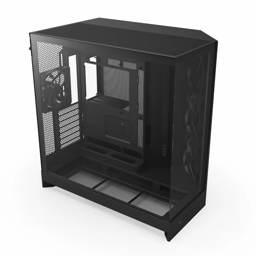 NZXT H9 Flow (2025) – Grande Case PC ATX Mid-Tower a Doppia Camera con Flusso d'Aria – Include 3 Ventole da 140mm e 1 da 120mm – Supporto Radiatore da 420mm – Vetro Temperato – Nero