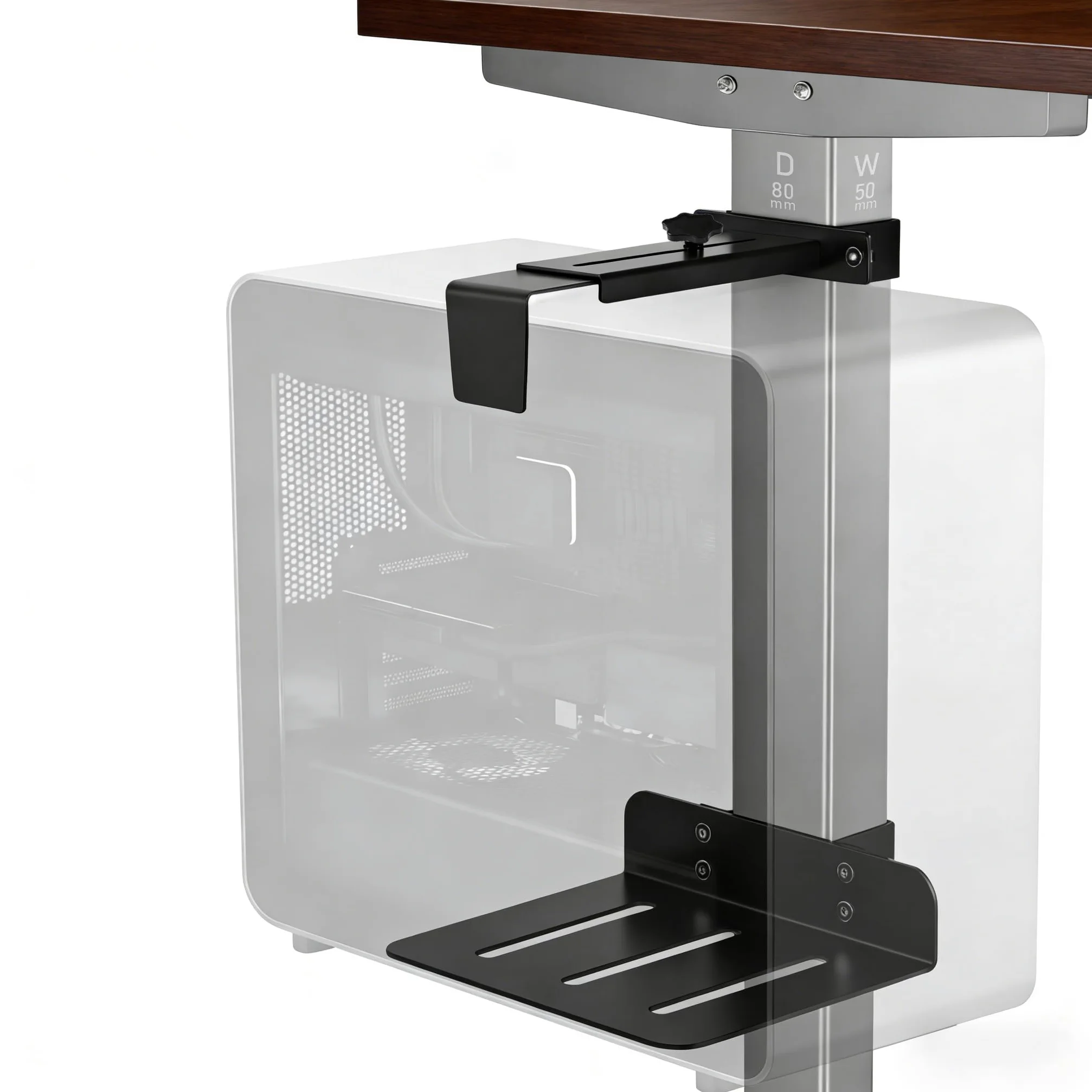 Supporto regolabile per PC sotto la scrivania senza forare, compatibile con scrivanie rialzabili, carico massimo 18 kg (40 lbs), facile installazione. (Nero, 80 * 50)
