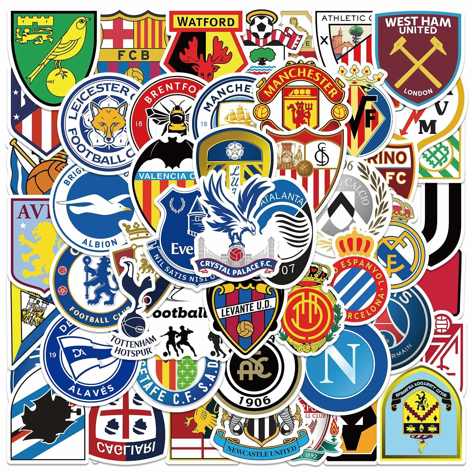 Logo della squadra di calcio adesivi pack 100 pezzi per bottiglia d'acqua Laptop Car Skateboard Mens Cave Decor Adolescenti Adulti