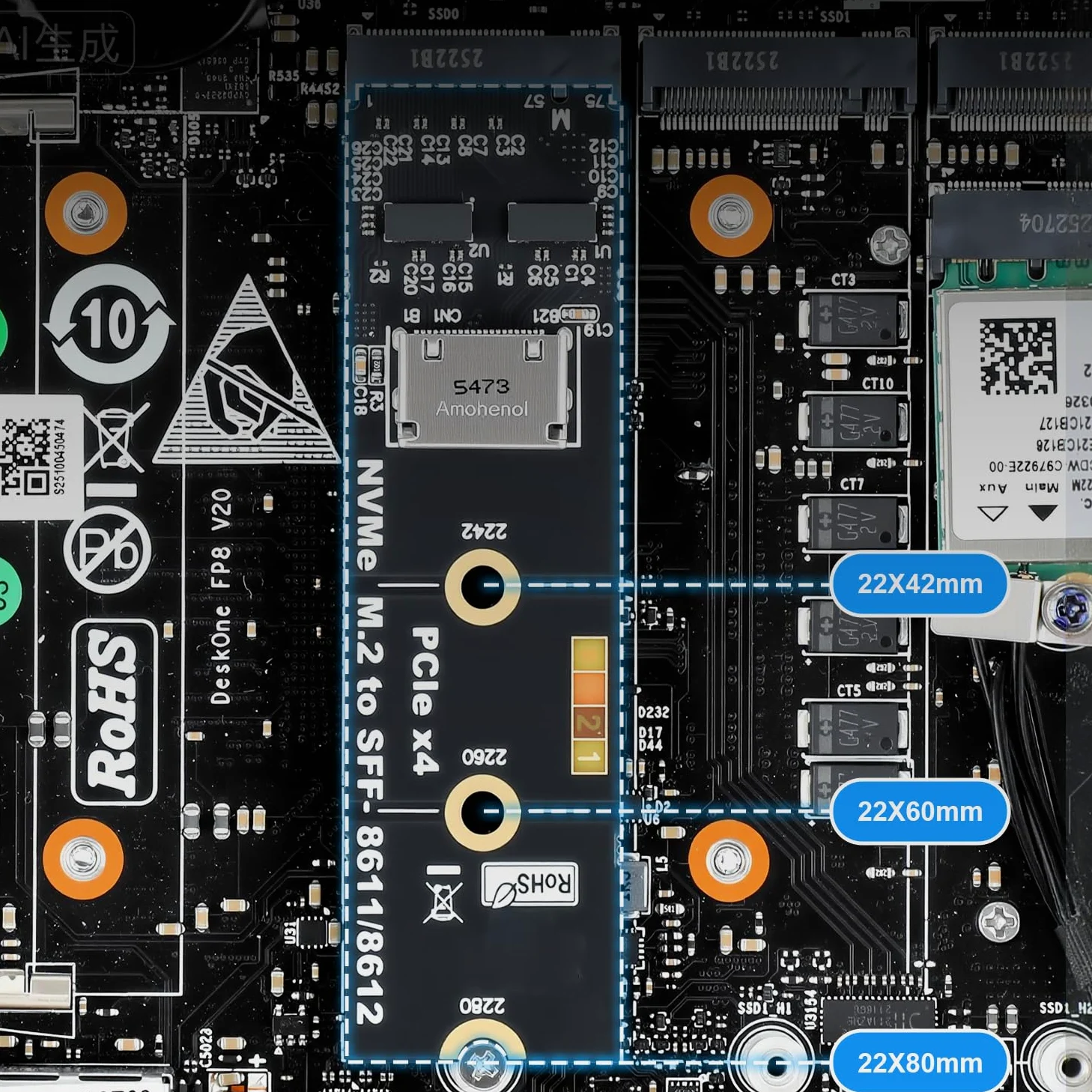 RGEEK Adattatore M.2 NVME a OCuLink SFF-8612, PCIe 5.0 x4 128Gbps a OCuLink | SFF-8611 4i Host Adapter con ReDriver, per eGPU GPU Schede Grafiche Esterne e M.2 NGFF SSD 2280 2260 2242