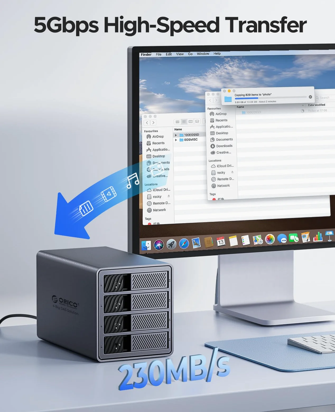 ORICO Docking Station per Disco Rigido Alluminio da 3,5 Pollici SATA a USB 3.0, 4 Slot per SSD/HDD, con Alimentatore e Ventola, Compatibile con MacOS e Windows (9848U3)