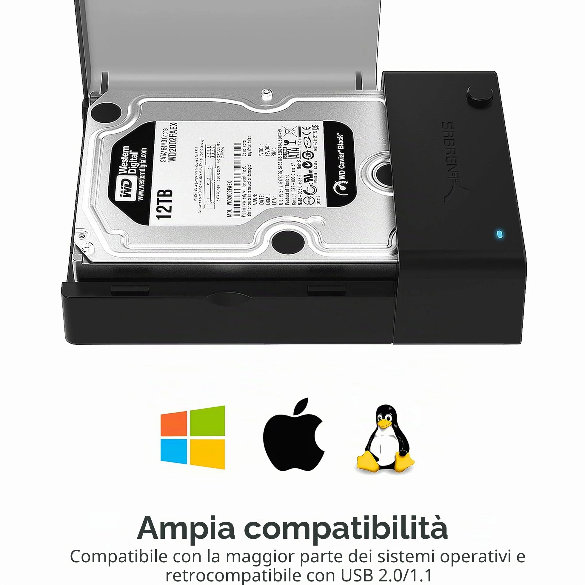 SABRENT Docking Station SSD Hard Disk Esterno HDD 2.5 o 3.5 pollici, USB 3.2 Gen 1 a SATA [Supporta UASP] (EC-DFLT)