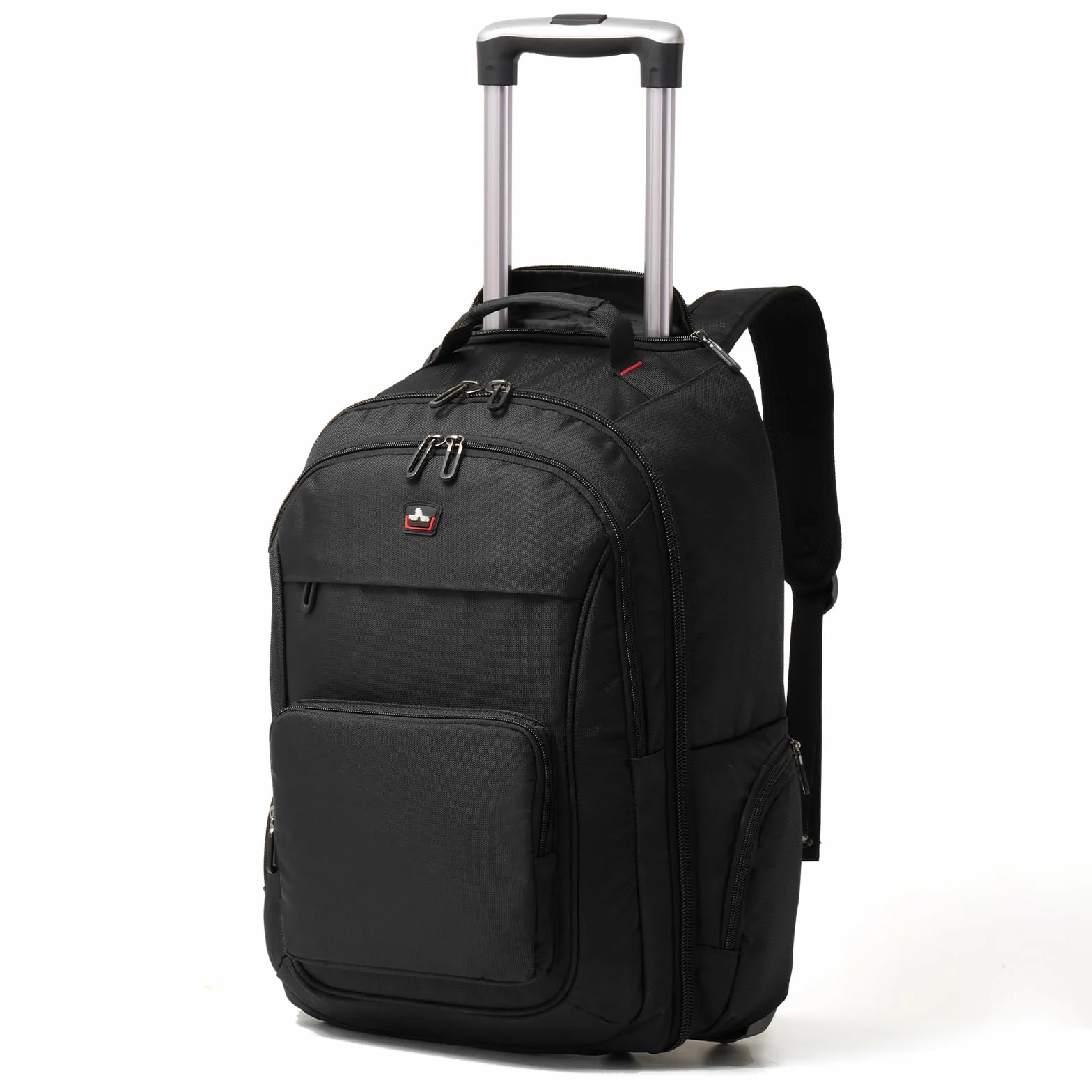 Zaino con ruote, trolley da 17,3 pollici, borsa da viaggio con ruote, grande zaino per uomo lavoro, college, Nero