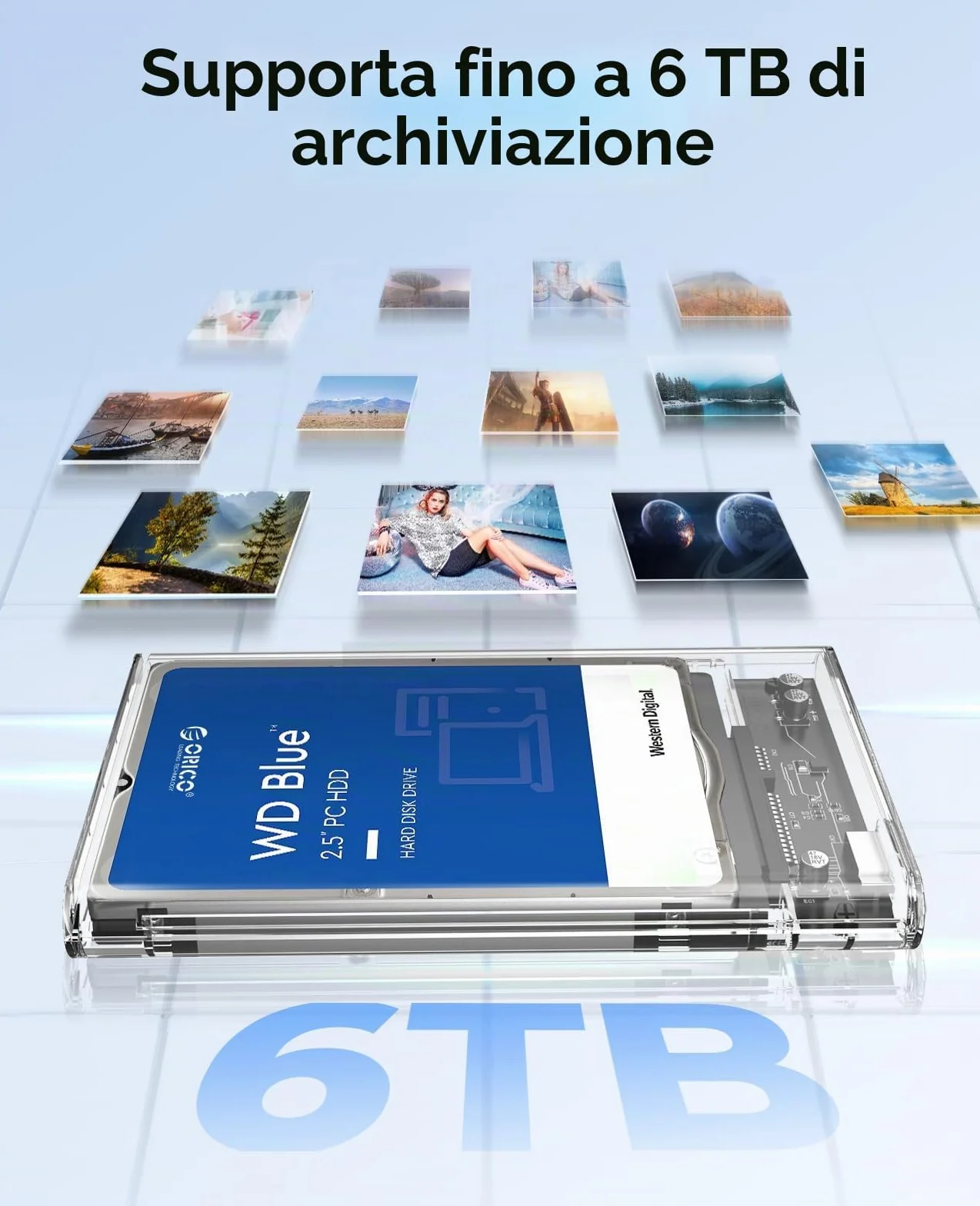 ORICO Case Esterna per HDD/SSD 2,5 pollici SATA III, USB 3.0 con velocità 6Gb/s, Supporta UASP, Installazione Senza Attrezzi, Compatibile con Unità da 7mm/9,5mm – Trasparente 2139U3
