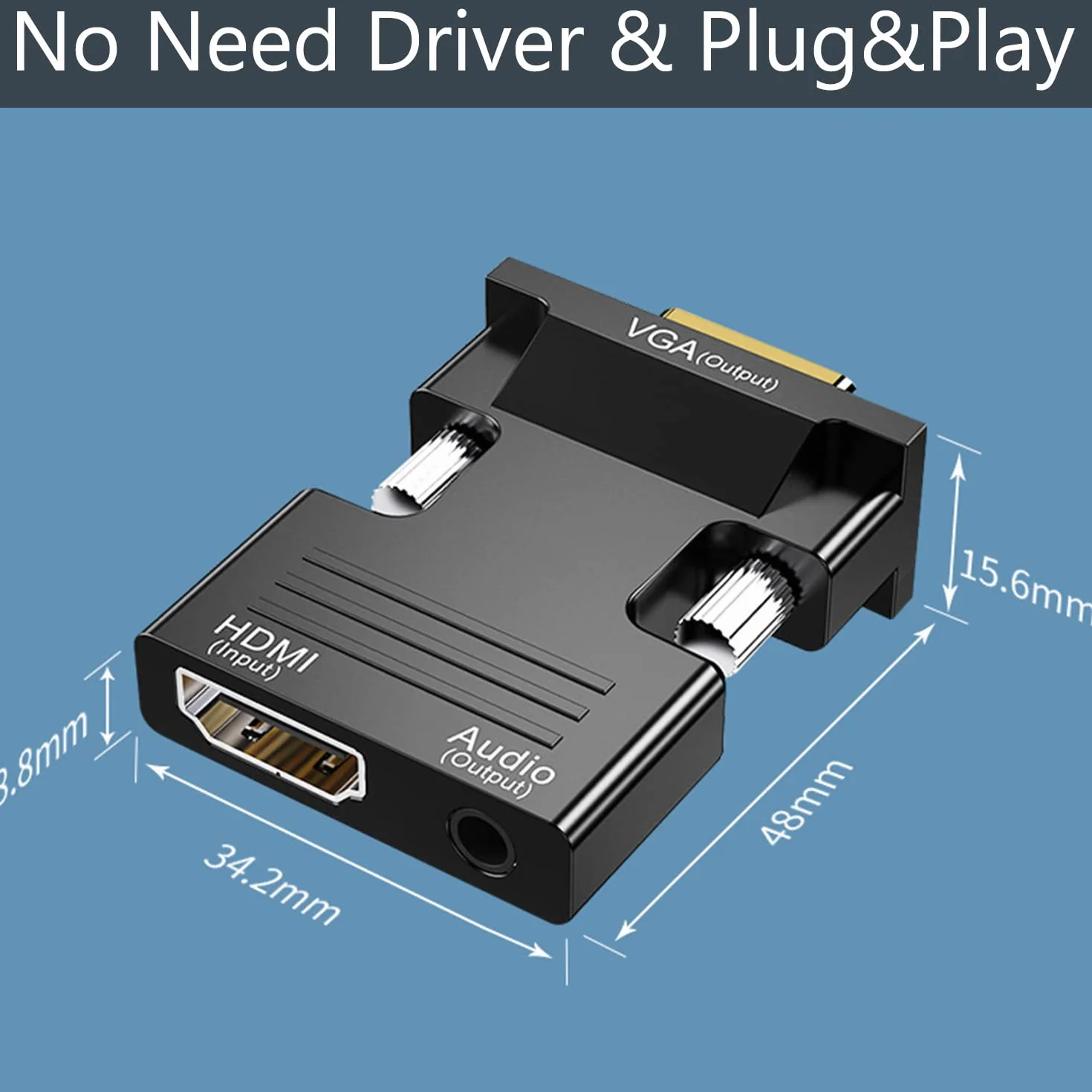 Adattatore da HDMI a VGA con Audio 3,5 mm, 1080P 60HZ Convertitore da HDMI Femmina a VGA Maschio per Interfaccia da 3,5 mm su Computer Beamer, Laptop, PC, Monitor, Proiettore e HDTV