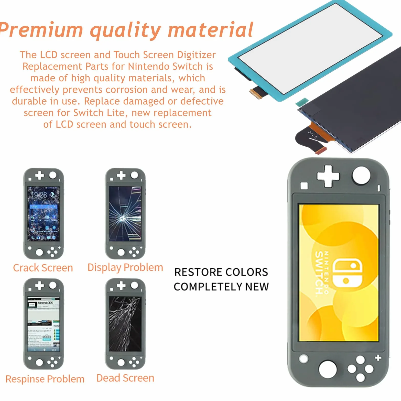 Schermo di Ricambio per Switch Lite, Tagli precisi e interfacce Chipset Professionale Adatto all'installazione e Facile da installare.(Blu)