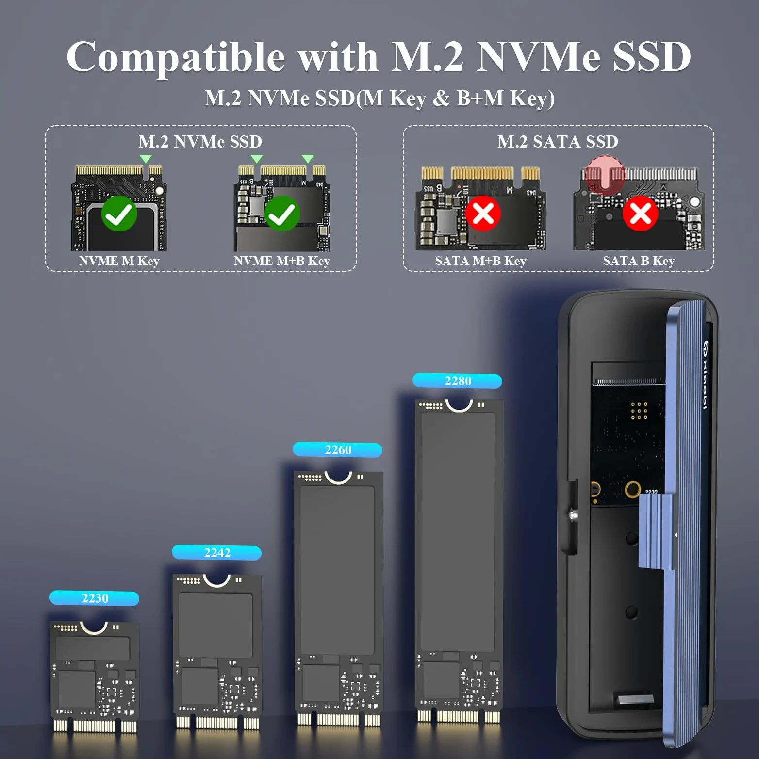 Enclosure NVMe, installazione senza attrezzi, adattatore PCIe M.2 M.2 Gen 2 (10 Gbps) a M.2 NVME M-Key/(B+M) Key PCIe M.2 Supporto UASP e Trim, per SSD 2230/2242/2260/2280