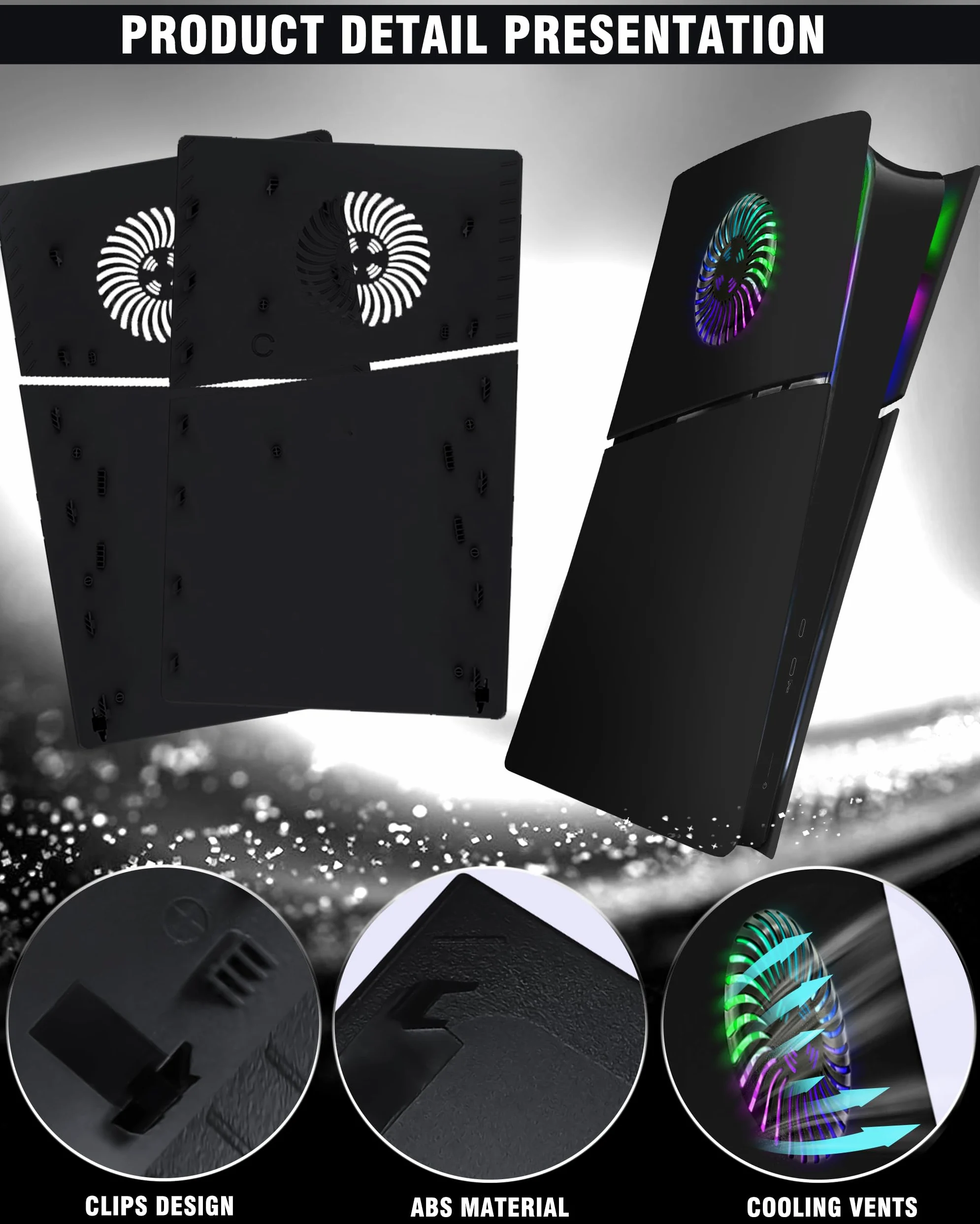 Joso Pannello frontale per PS5 Slim Digital Edition, custodia di ricambio antigraffio antipolvere con anello RGB, copertura adatta per PS5 Slim Digital Version, piastre per PS5 Slim Accessori - Nero