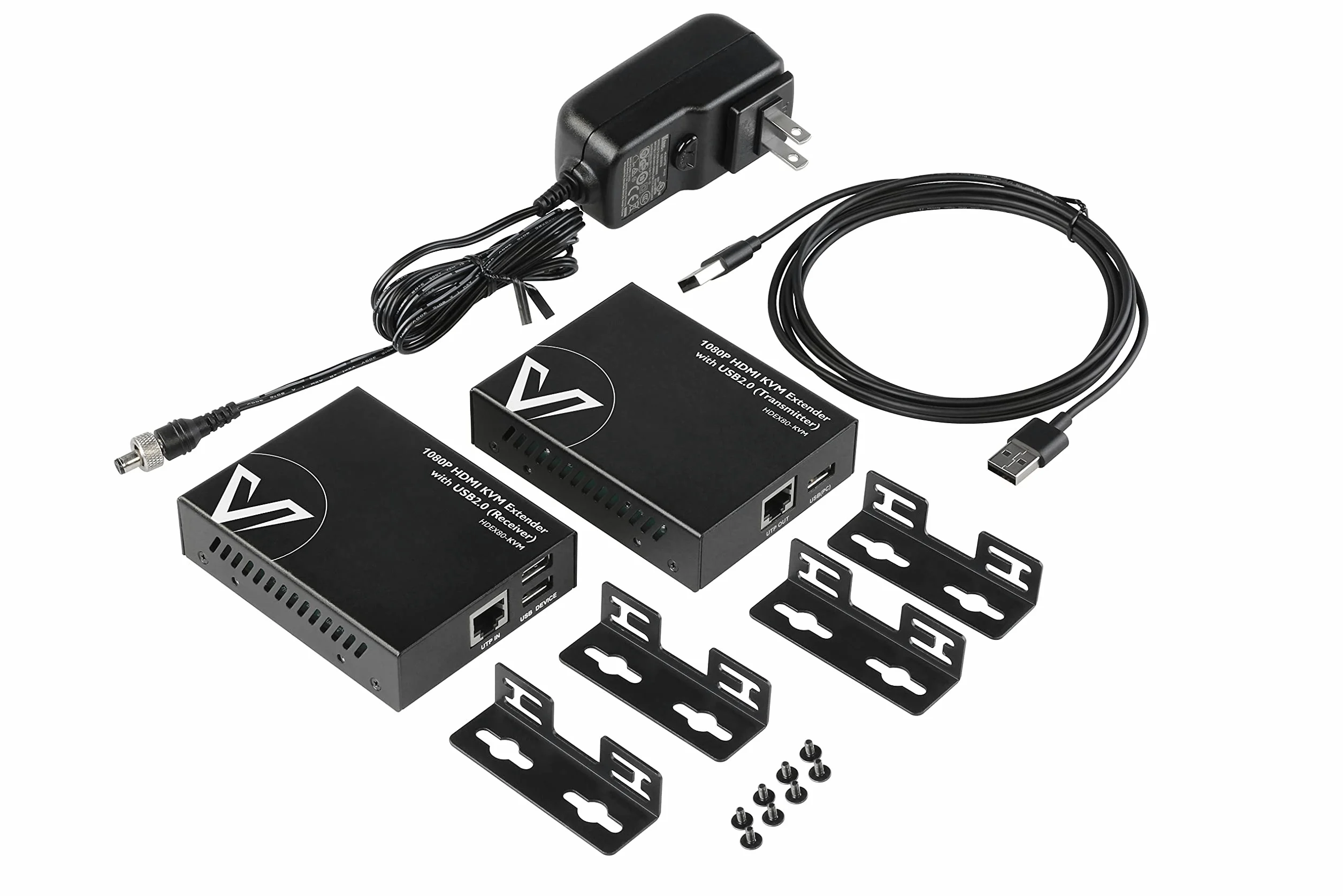 AV Access HDMI USB KVM Extender, 1080P@60Hz su Cat5e/6 fino a 80m/260ft, 2 Porte USB 2.0 per Computer, Nessuna Perdita di Segnale o Latenza, Plug & Play Senza Driver; con PoE e Adaptive EQ