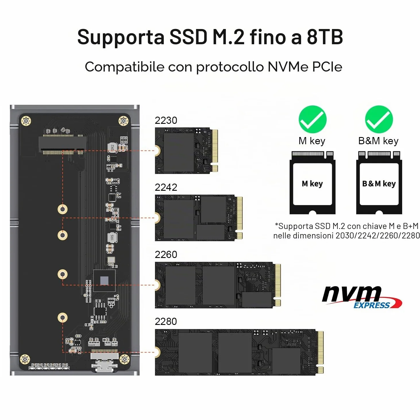 Qwiizlab Enclosure SSD USB4 senza ventola da 40 Gbps con telaio in alluminio, compatibile con Thunderbolt 5/4/3. Supporta PCIe M.2 NVMe fino a 8 TB (SSD non incluso) (ES40UR (grigio))