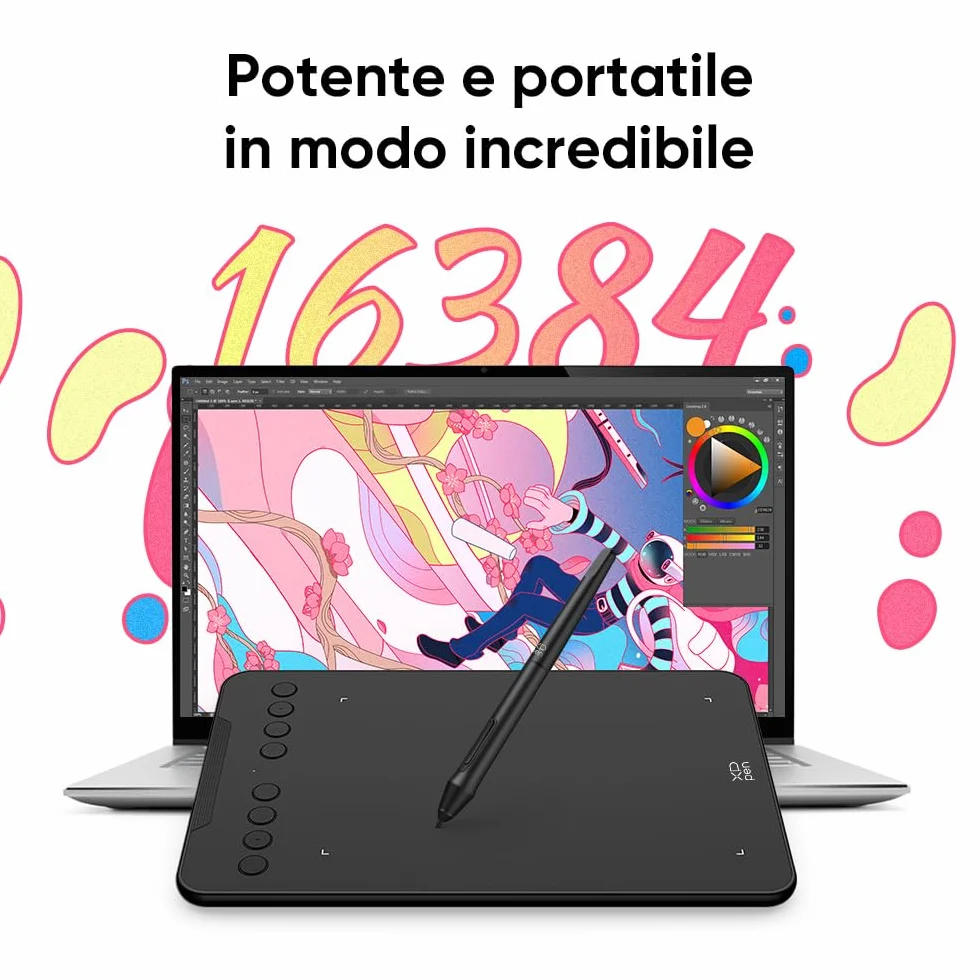 XPPen Deco Mini7 V2 Tavoletta Grafica con penna senza batteria 16384 livelli, per disegno, OSU Play, Compatibile con Windows/MAC OS/Android 10.0/Chrome OS