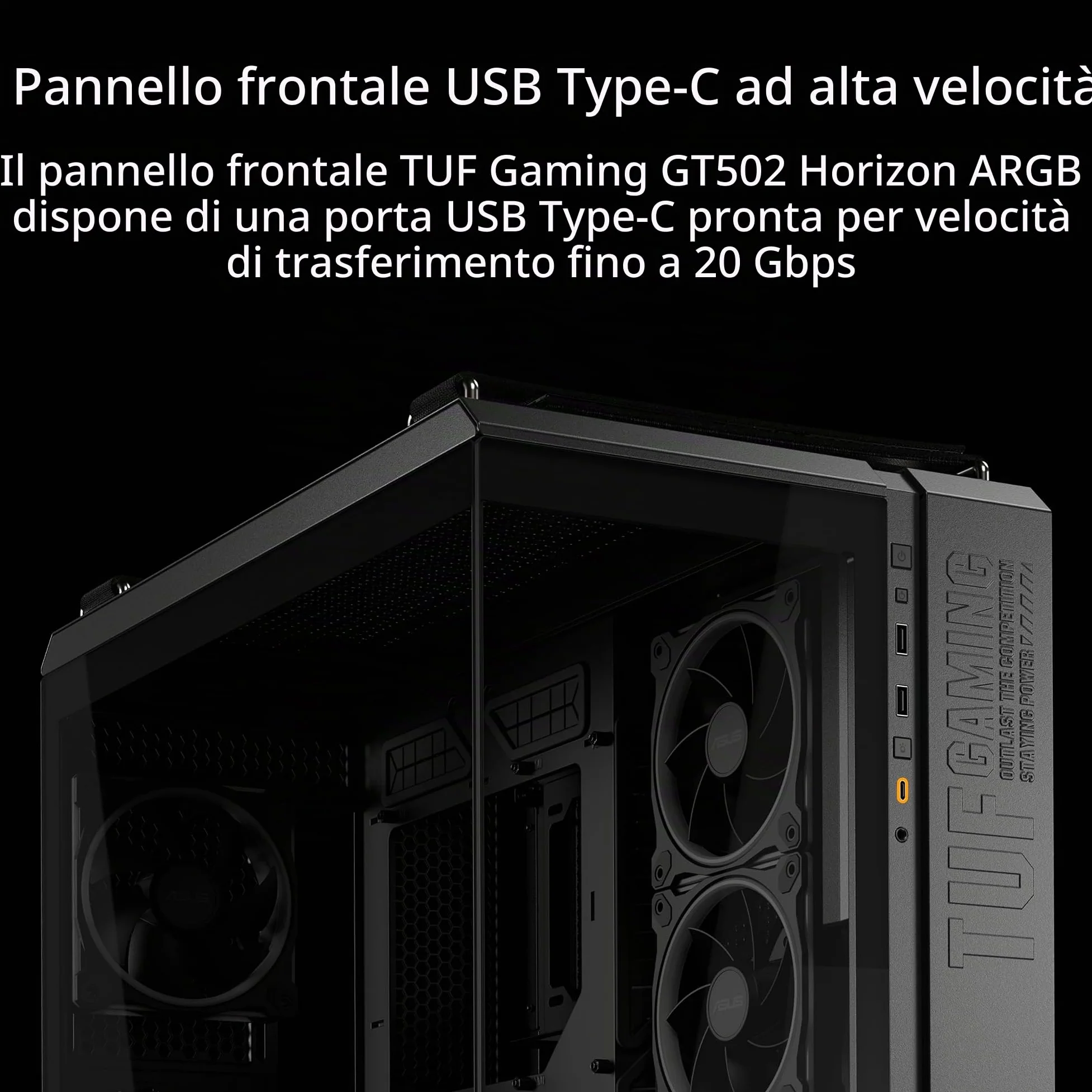 ASUS TUF GAMING GT502 HORIZON TG ARGB, Chassis a Doppia Camera con Design Panoramico e Pannello in Vetro + TUF GAMING GT502 HORIZON ARGB LIGHTING KIT, Kit di Illuminazione, Nero