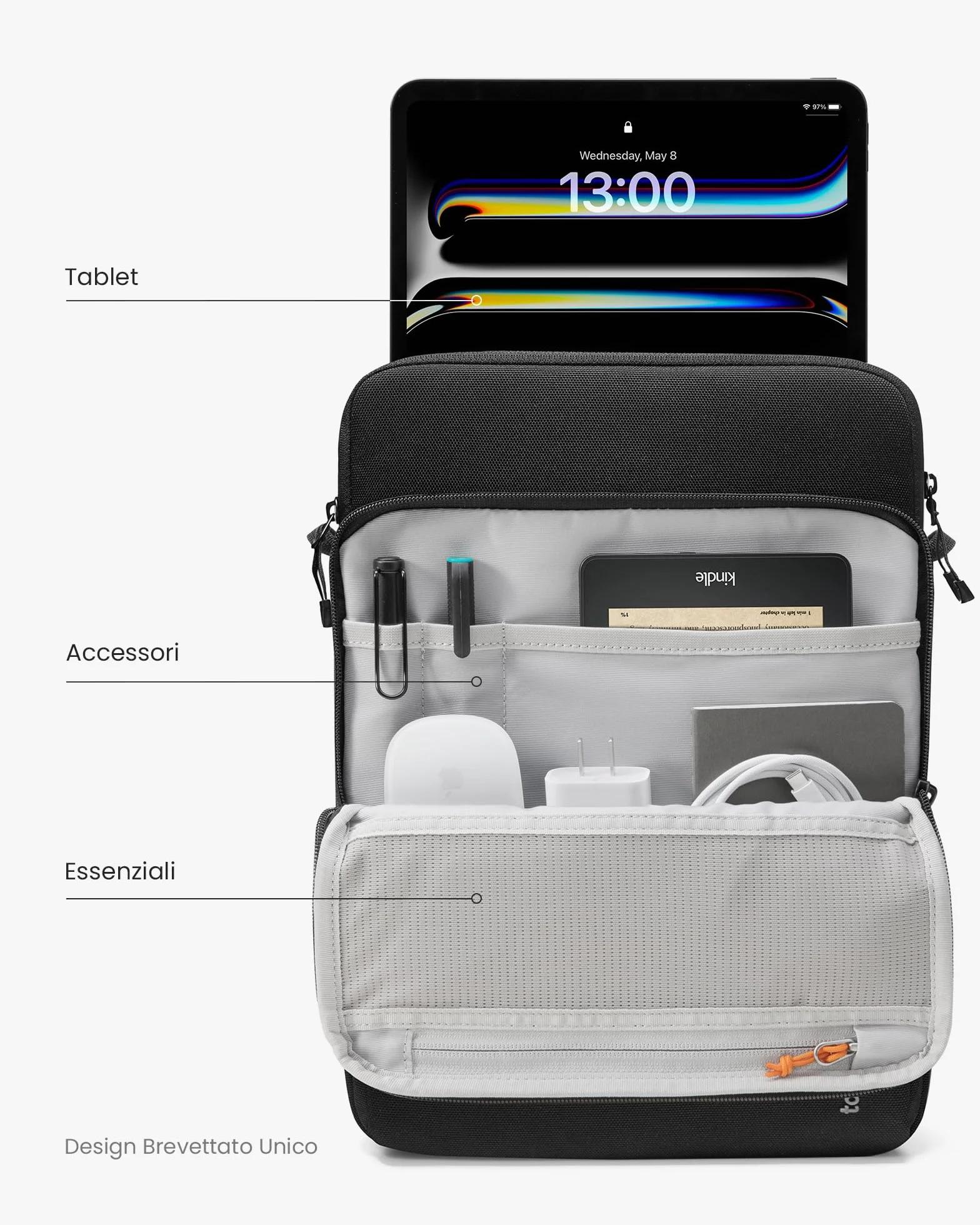 tomtoc 360° Custodia per Tablet per 13 Pollici iPad Pro M4 2024 OLED, 13 Pollici iPad Air M2 2024, 12,9 Pollici iPad Pro M2&M1, Borsa a tracolla Protezione a tutto tondo, Adatta Magic Keyboard