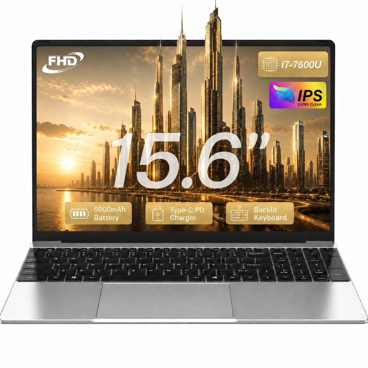 FUNYET PC Portatile 15.6" Core i7-7600U Gaming Laptop 16GB RAM 1TB SSD Win11 HD Graphics 620