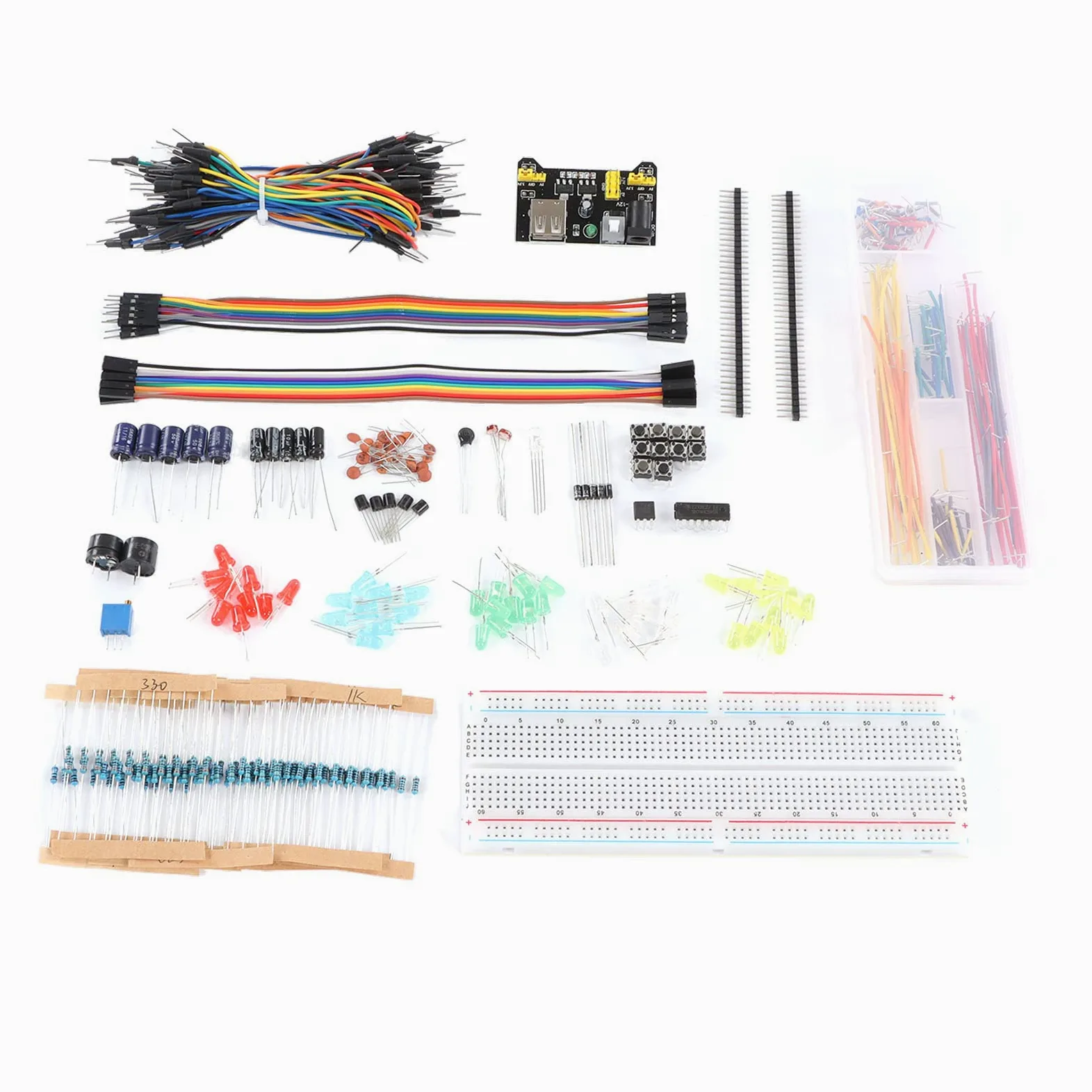 Fafeicy Kit Divertente di Componenti Elettronici, Materiale Siliconico per Progetti Breadboard R3, Modulo Iniziale Completo con Cavi Jumper e LED