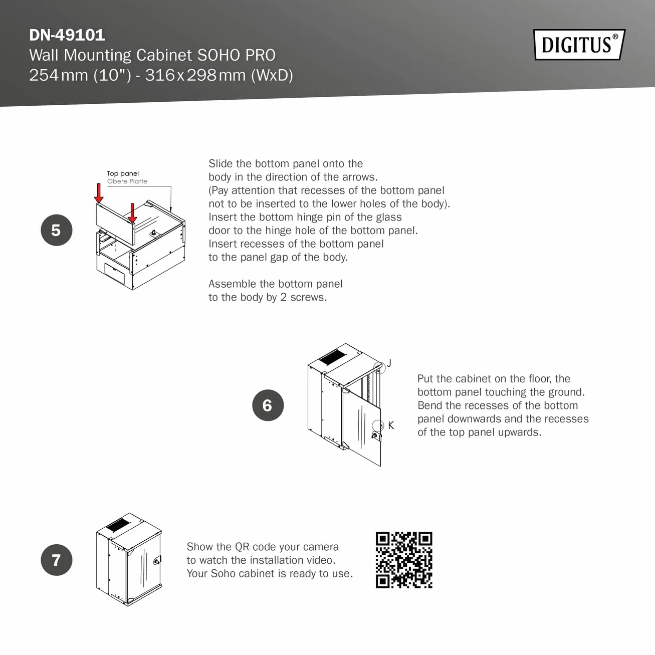DIGITUS armadio di rete 10 pollici - 6 U - montaggio a parete - non montato - HxLxP 324x316x298mm - capacità di carico 30kg - profondità utile 254mm - classe di protezione IP20 - serie SOHO Pro - nero