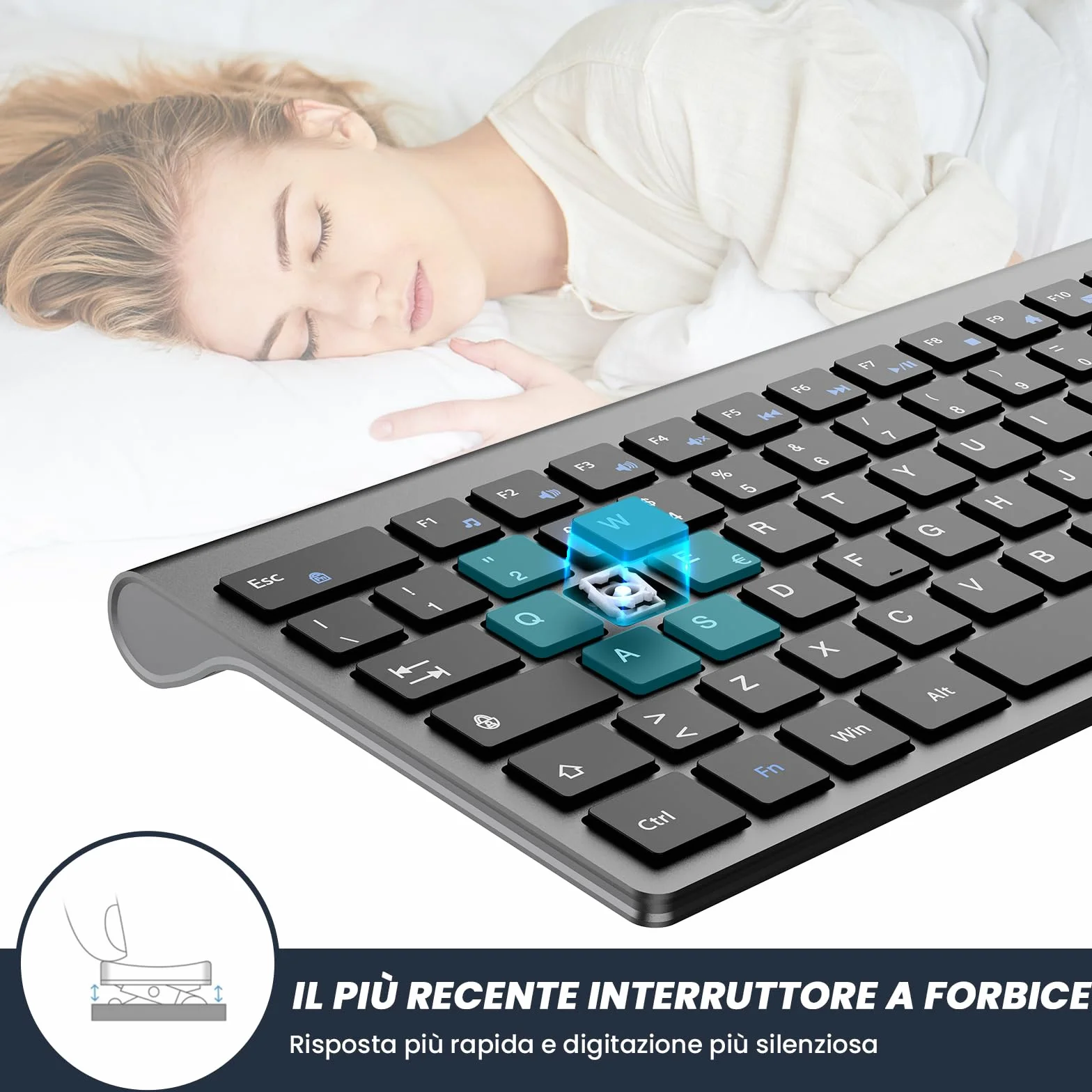 cimetech Tastiera wireless ricaricabile - Layout italiano QWERTY, digitate con facilità e raddoppiate la vostra efficienza - Tecnologia della tastiera per laptop di alta gamma （grigio）