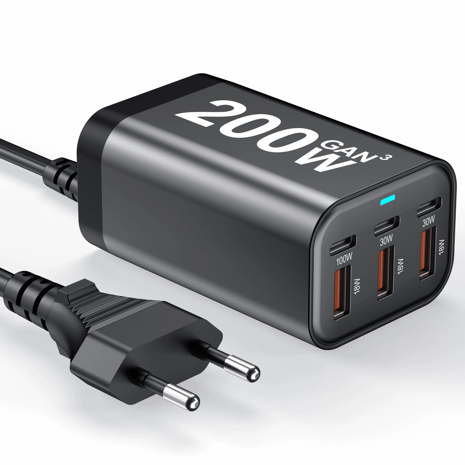 USB C Charger Block 200W GaN PPS PD 100W Fast Charging Station Hub for Laptop iPad iPhone MacBook Galaxy Android
